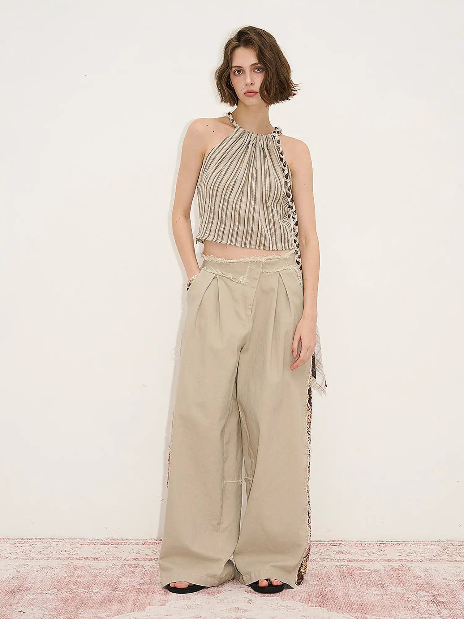 Muse Naps Striped Linen Halter Crop Top | Canton Collective