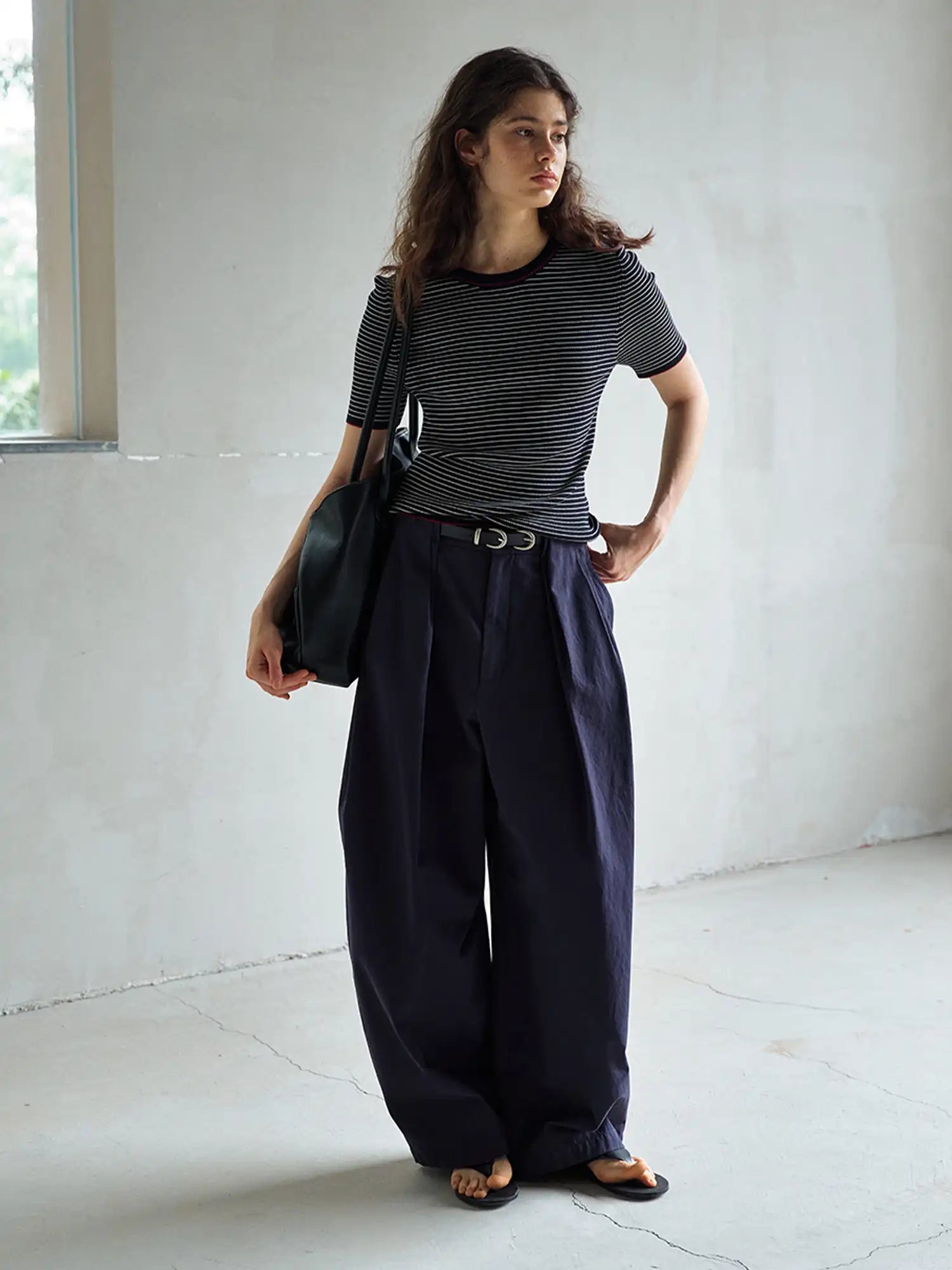 CantonCollective Design Striped Ribbed Knit Short Sleeve Top | Canton Collective
