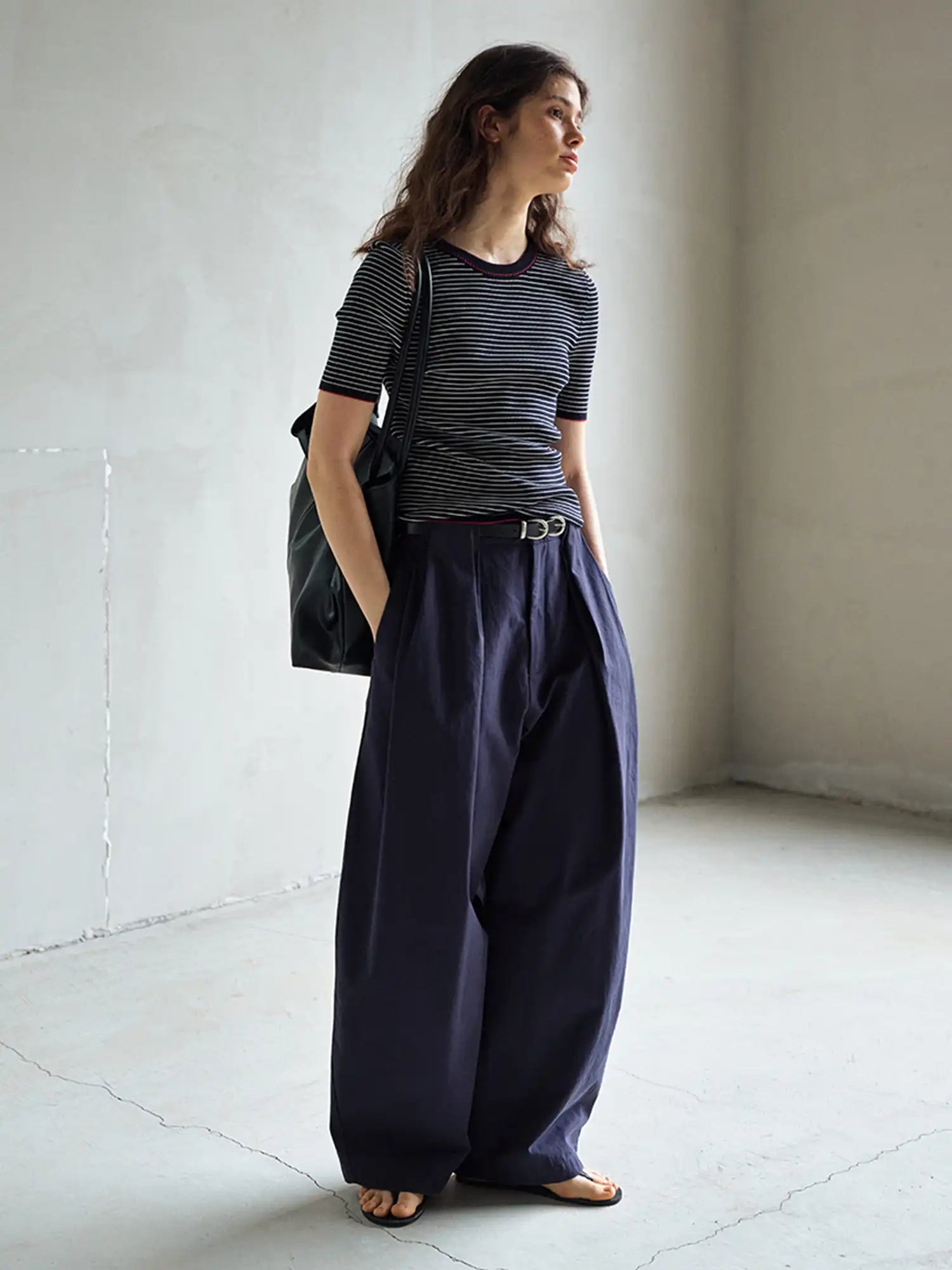 CantonCollective Design Striped Ribbed Knit Short Sleeve Top | Canton Collective