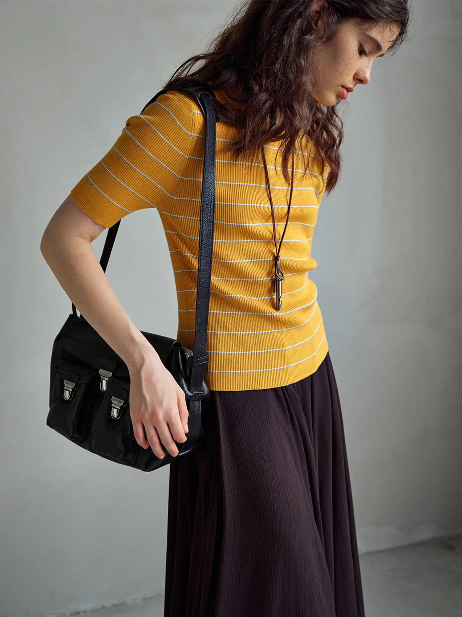 CantonCollective Design Striped Ribbed Knit Short Sleeve Top | Canton Collective