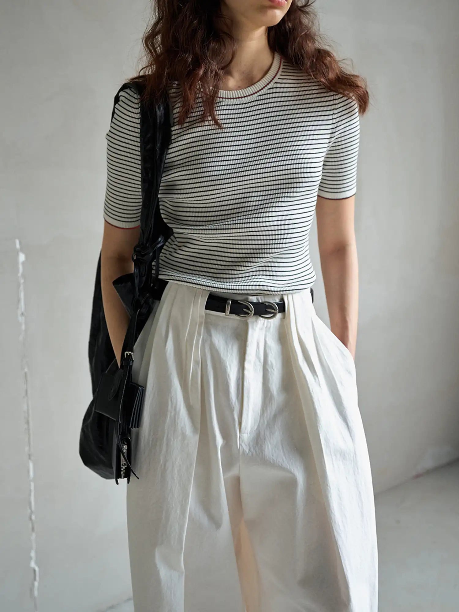 CantonCollective Design Striped Ribbed Knit Short Sleeve Top | Canton Collective