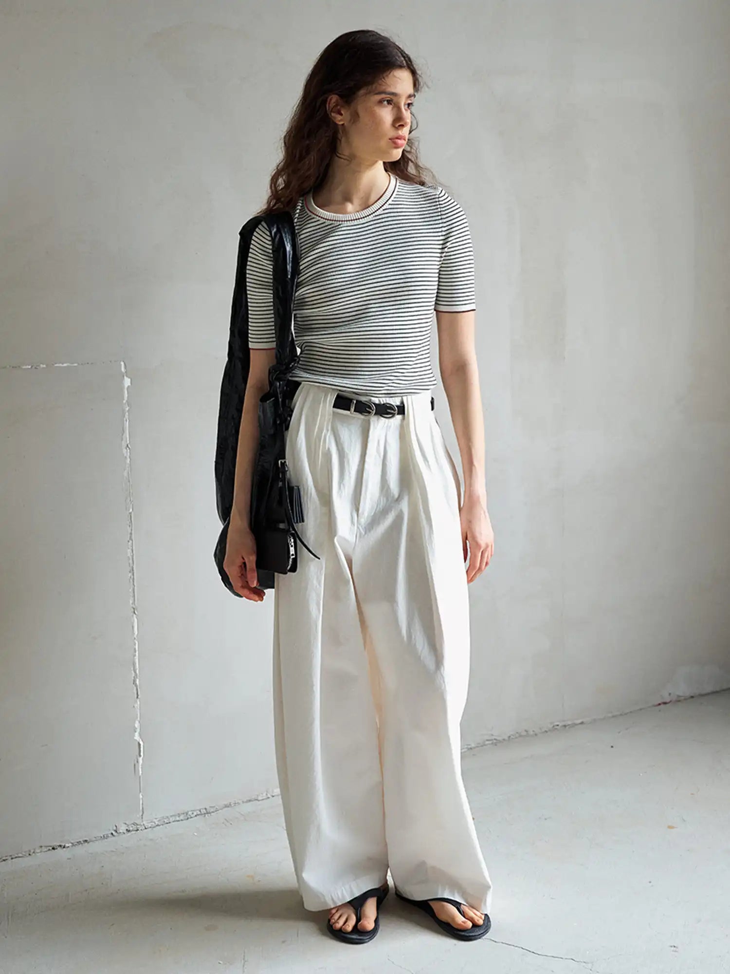 CantonCollective Design Striped Ribbed Knit Short Sleeve Top | Canton Collective