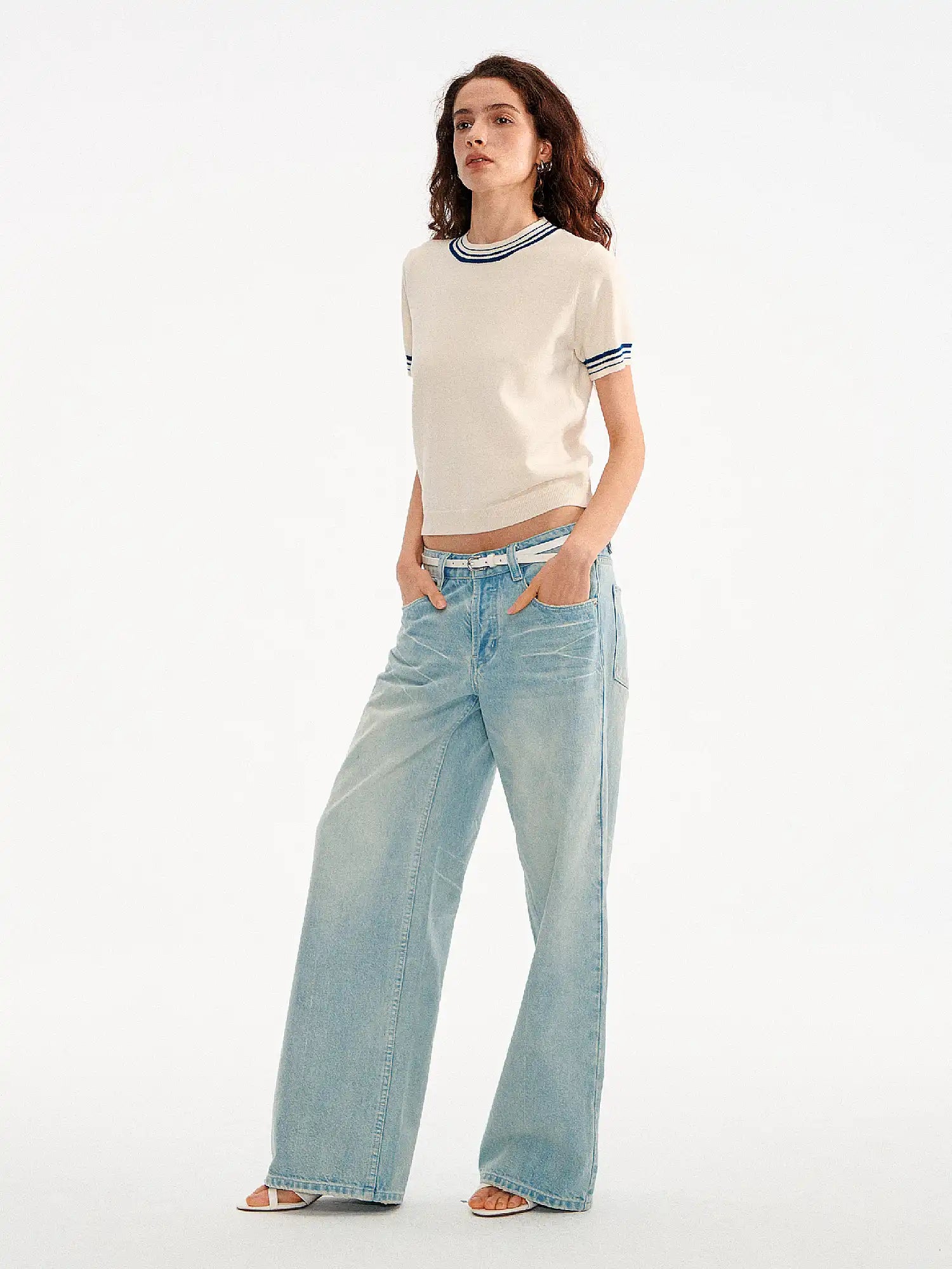 Muse Naps Striped Ribbed Trim Ribbed Knit Top | Canton Collective