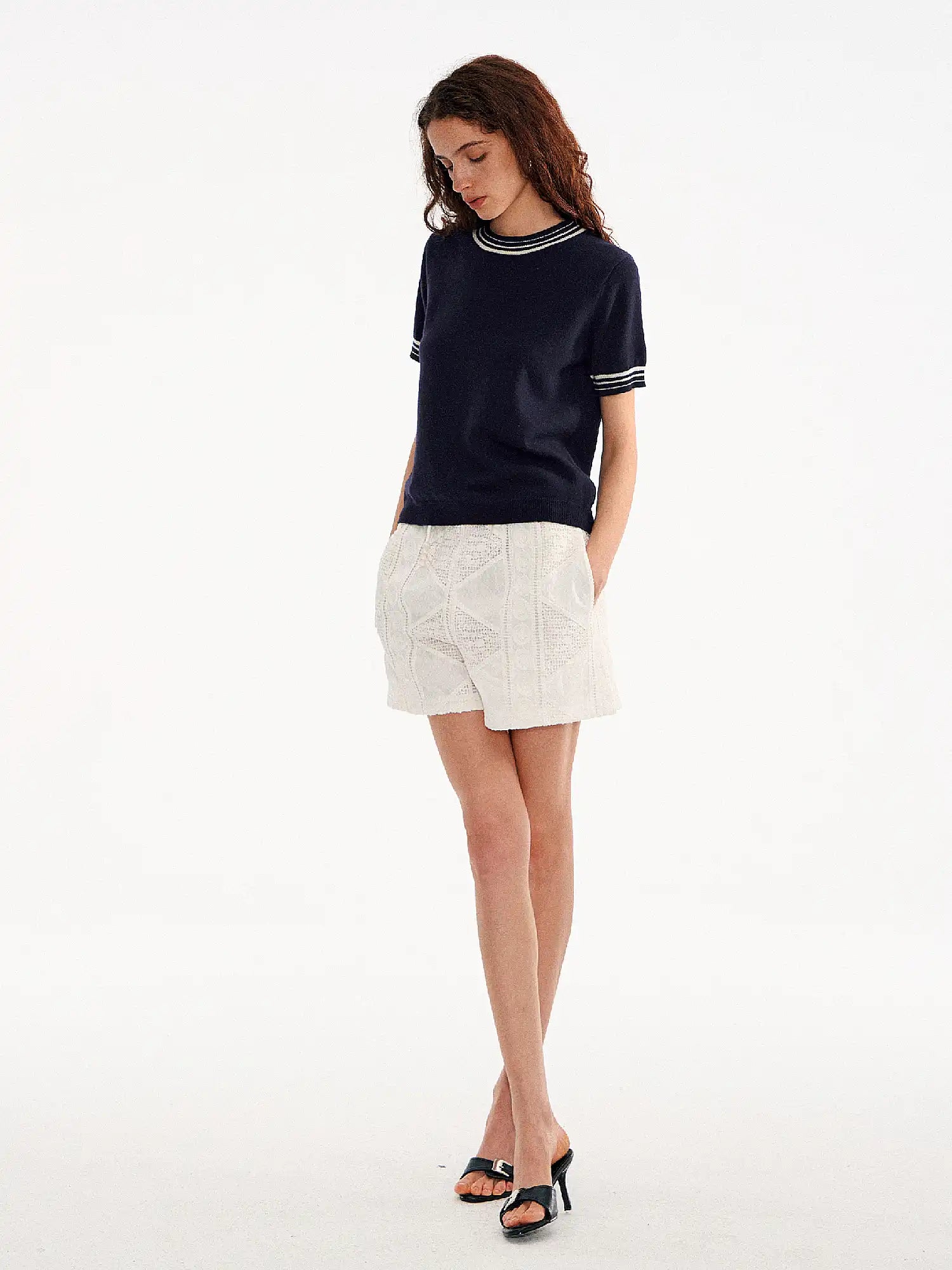 Muse Naps Striped Ribbed Trim Ribbed Knit Top | Canton Collective