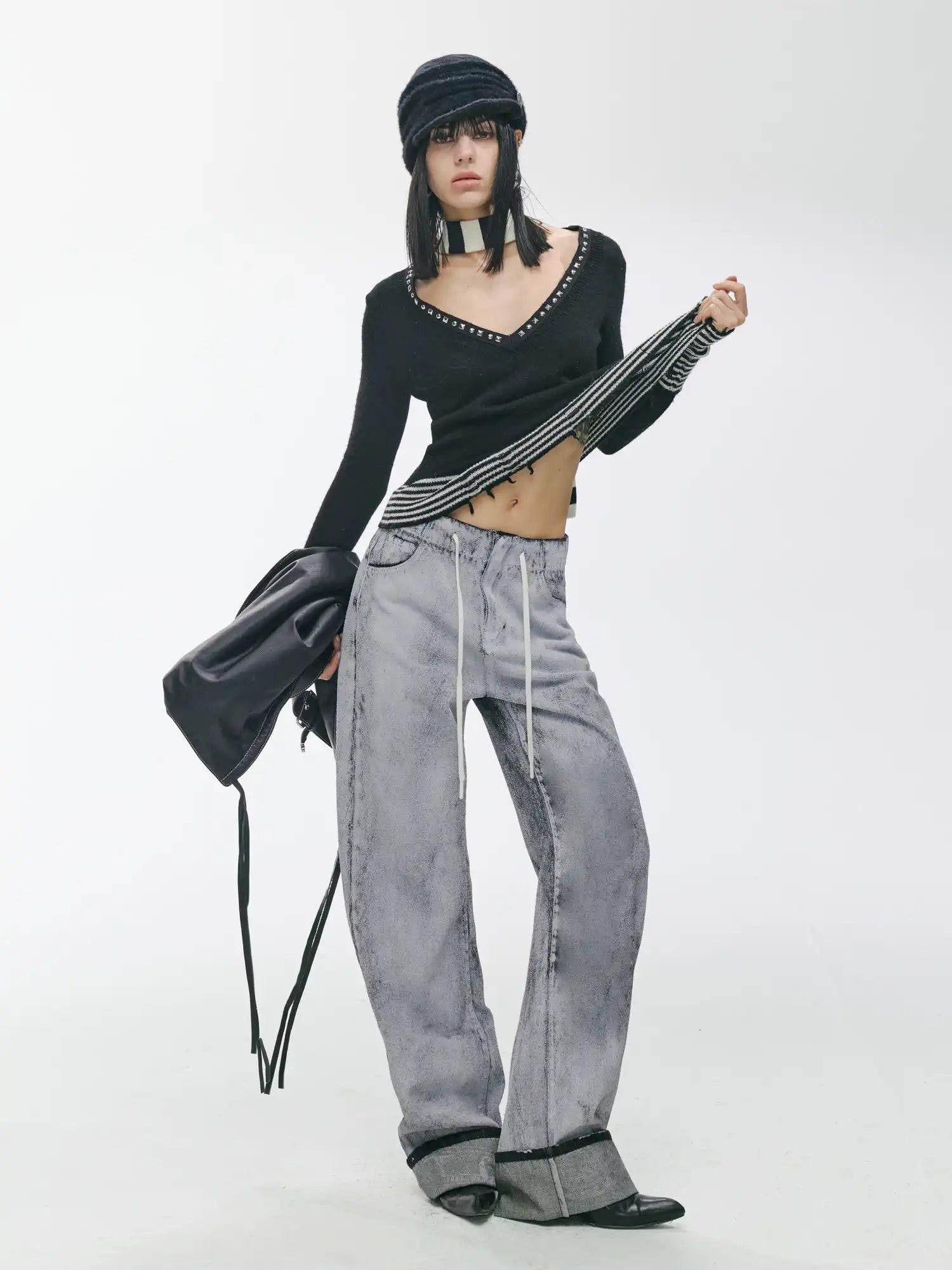 2th Desire Studded Deep V Distressed Knit Top | Canton Collective