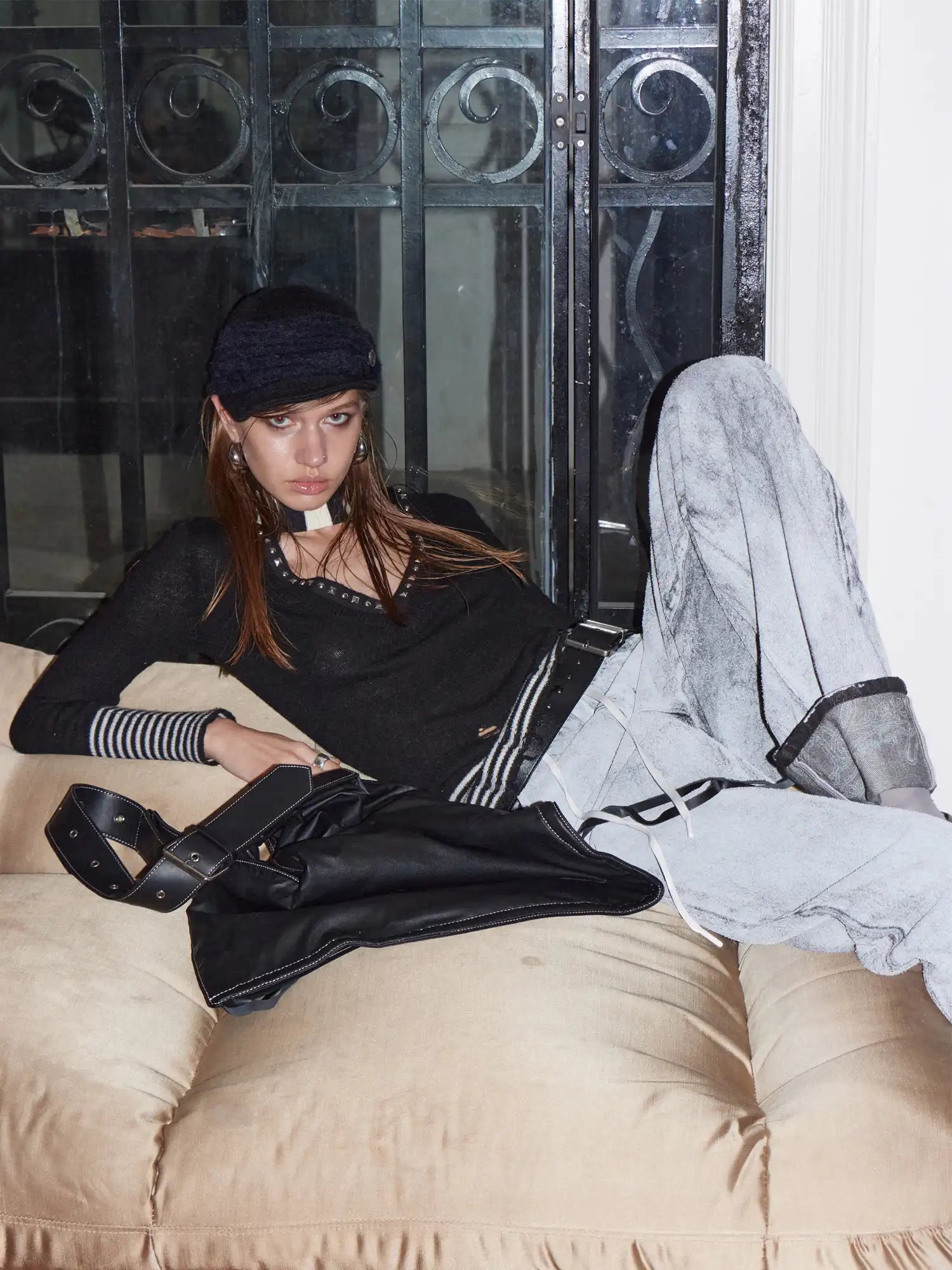 2th Desire Studded Deep V Distressed Knit Top | Canton Collective