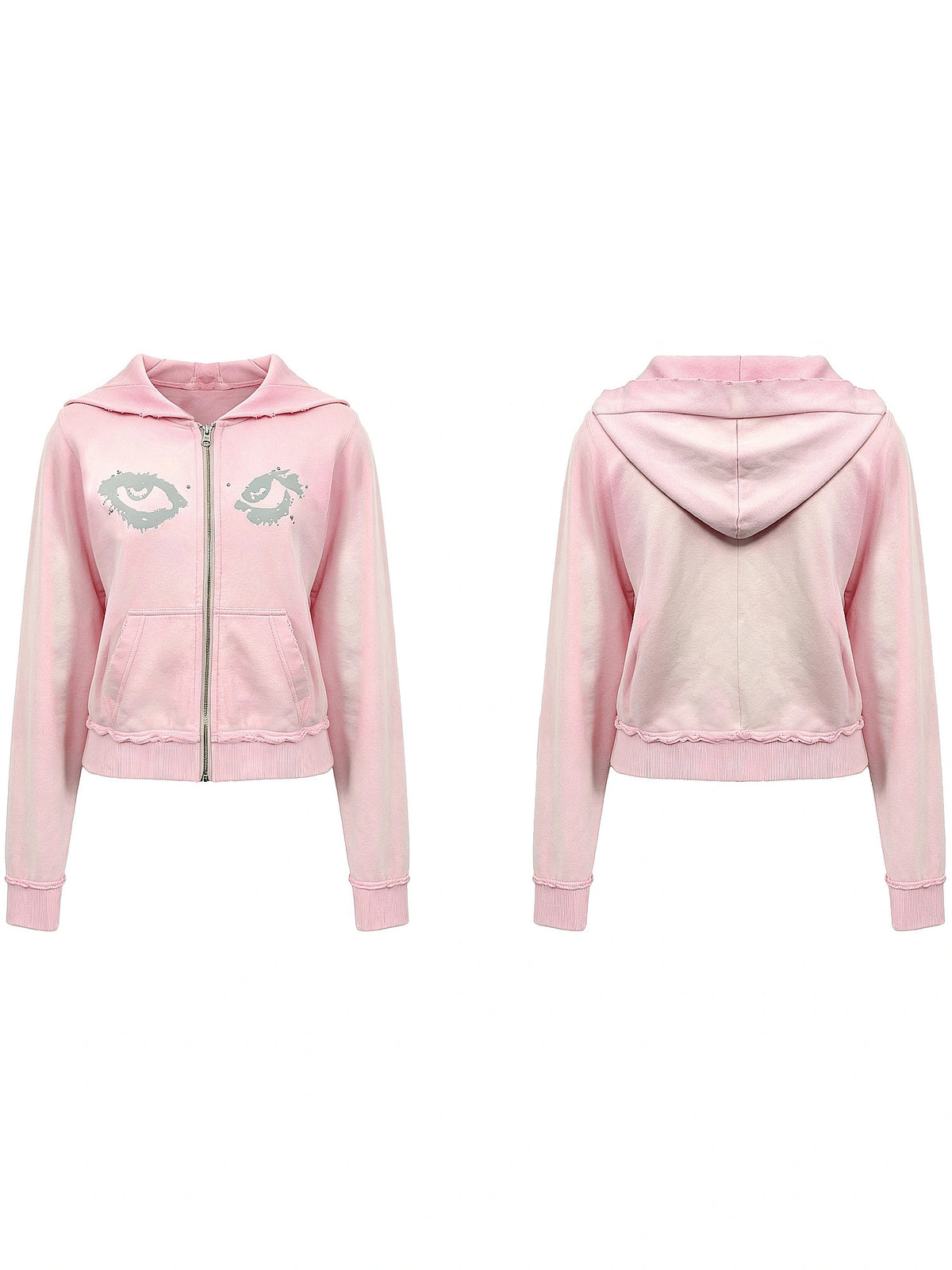 2HK TWO HOUR KEYYY Studded Eye Cropped Zip Up Hoodie | Canton Collective