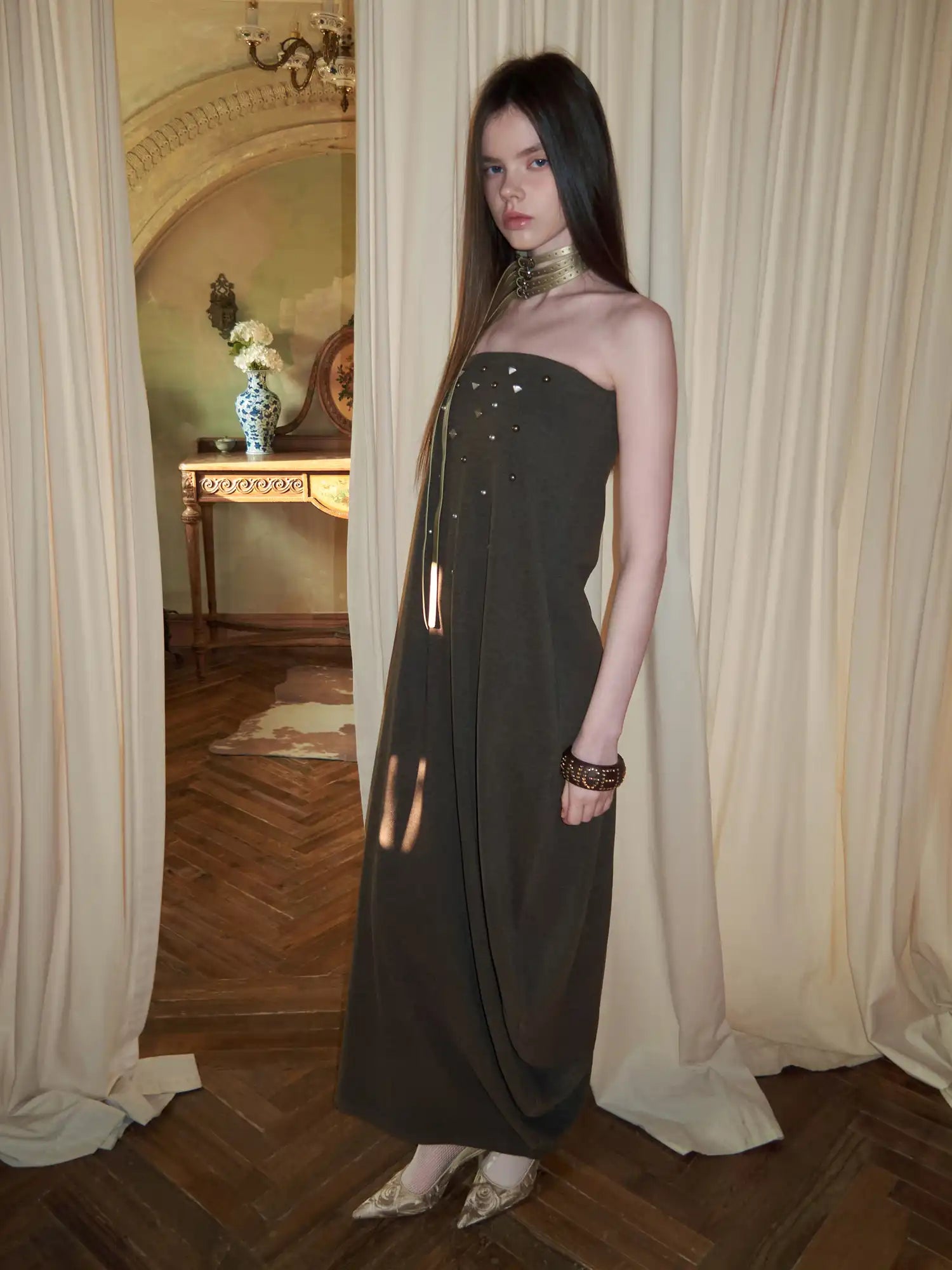 1Jinn Studio Studded Tulip Hem Strapless Maxi Dress | Canton Collective