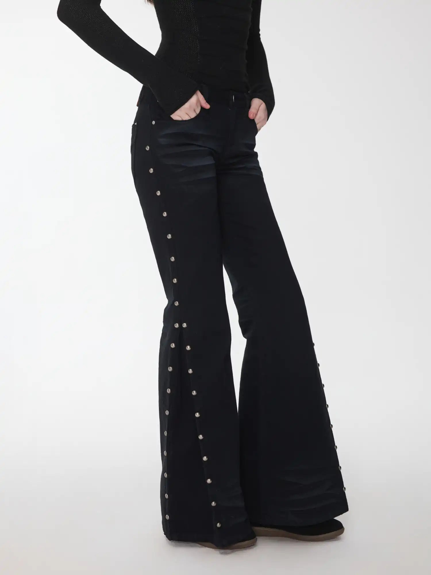 1Jinn Studio Studded Washed Flare Jeans | Canton Collective