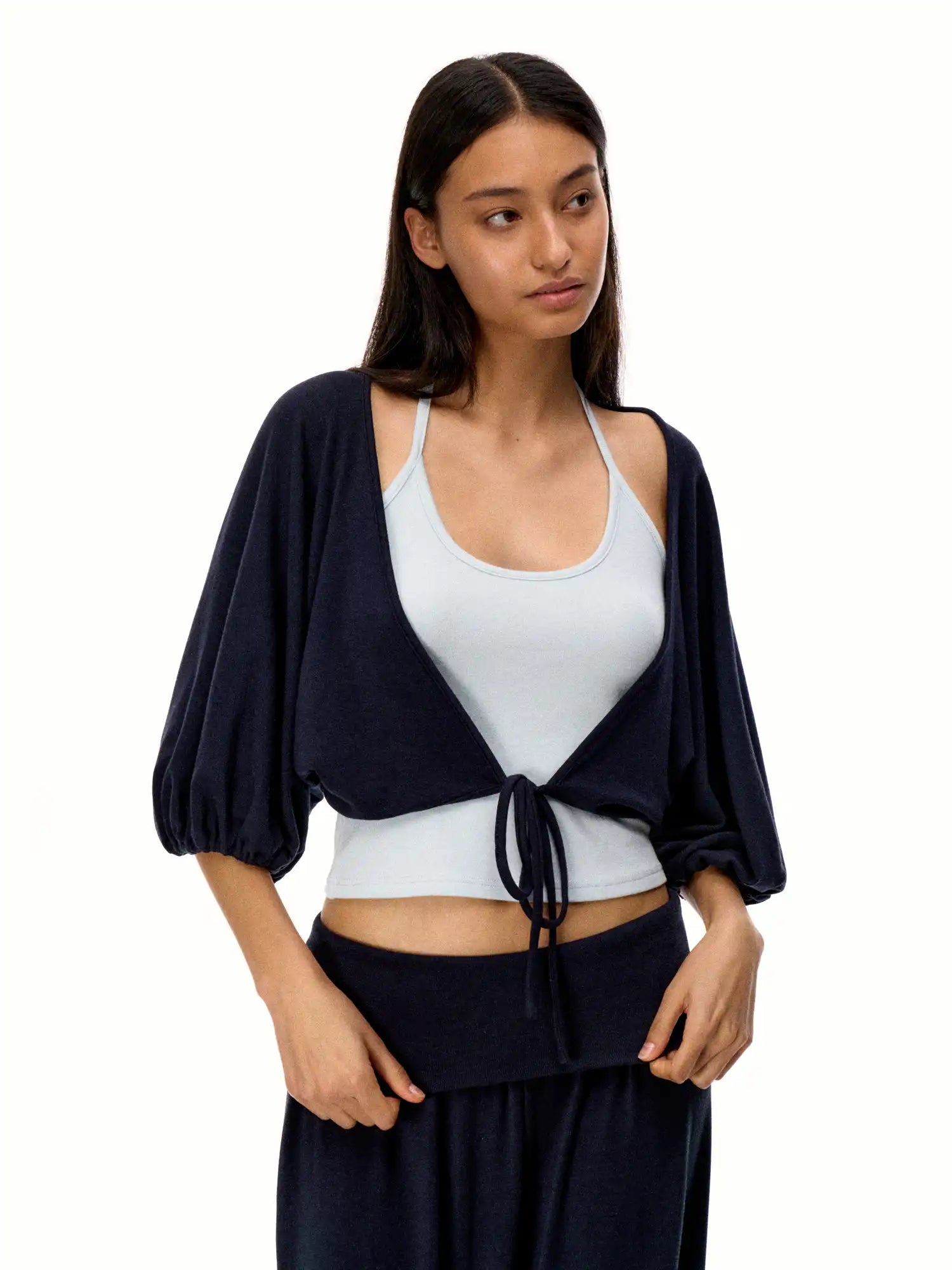 FirstFloor Stylish Ballet Mid-sleeve Pilates Wrap Cropped Top Two-Piece Set | Canton Collective
