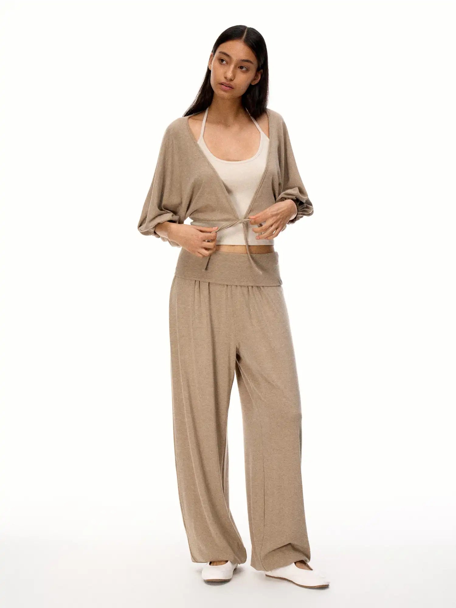 FirstFloor Stylish Ballet Mid-sleeve Pilates Wrap Cropped Top Two-Piece Set | Canton Collective