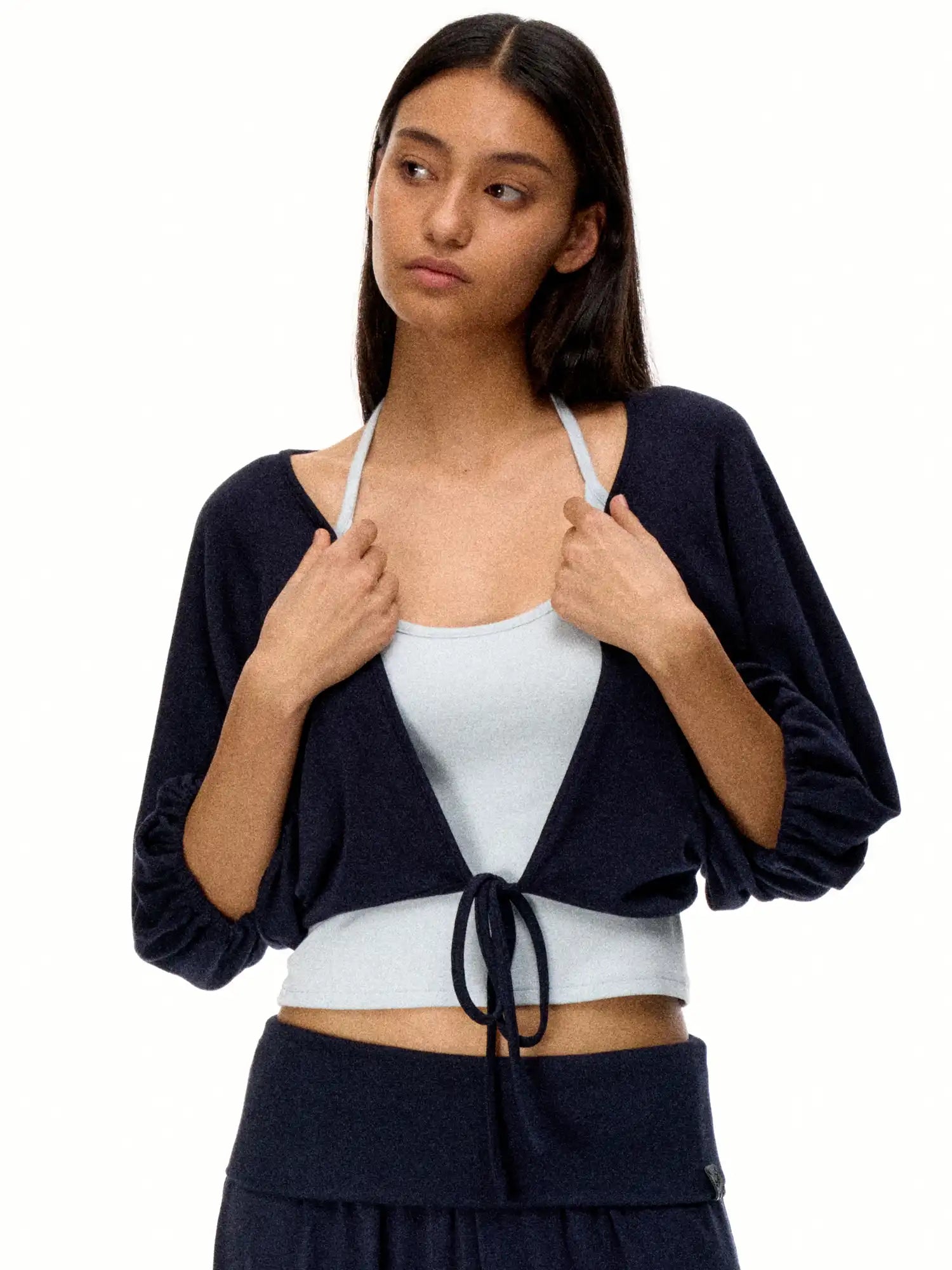 FirstFloor Stylish Ballet Mid-sleeve Pilates Wrap Cropped Top Two-Piece Set | Canton Collective
