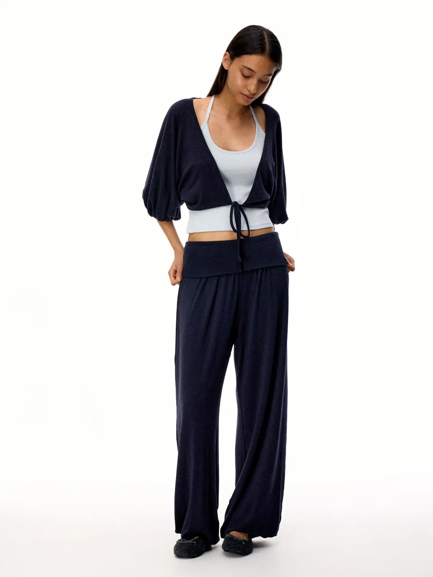 FirstFloor Stylish Ballet Mid-sleeve Pilates Wrap Cropped Top Two-Piece Set | Canton Collective