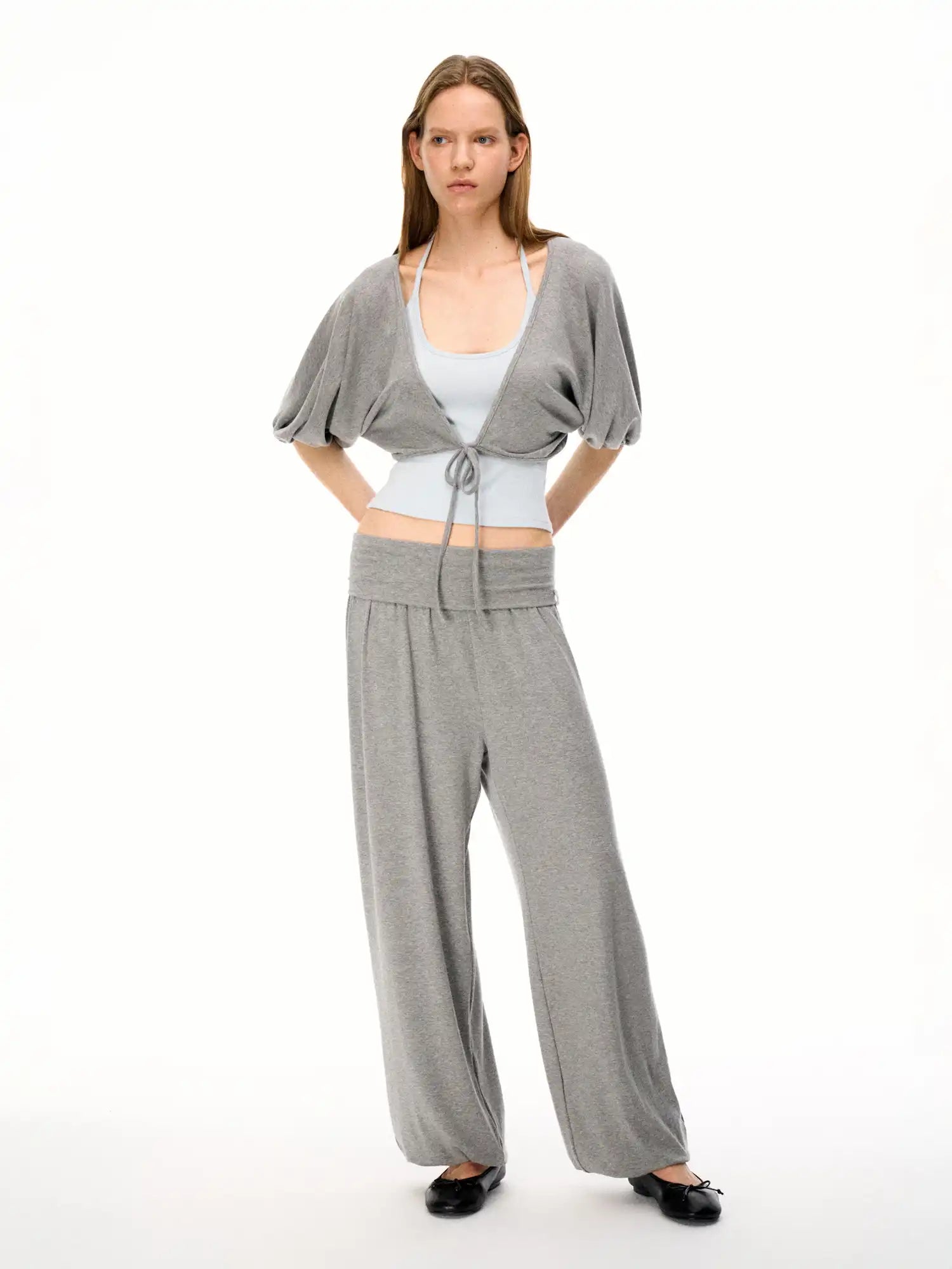 FirstFloor Stylish Ballet Mid-sleeve Pilates Wrap Cropped Top Two-Piece Set | Canton Collective