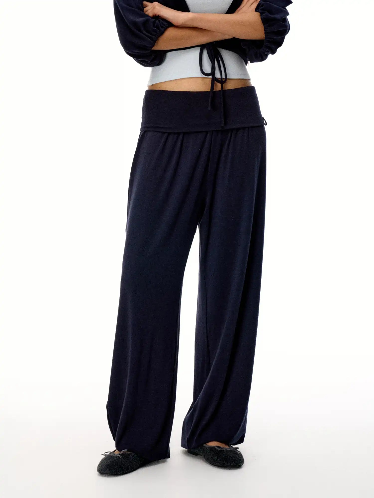 FirstFloor Stylish Ballet Pilates Fold over Bubble Baggy Trousers | Canton Collective