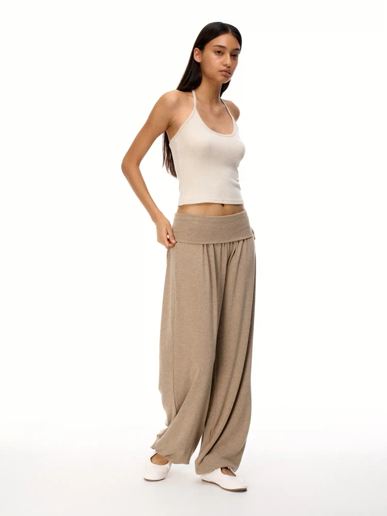 FirstFloor Stylish Ballet Pilates Fold over Bubble Baggy Trousers | Canton Collective