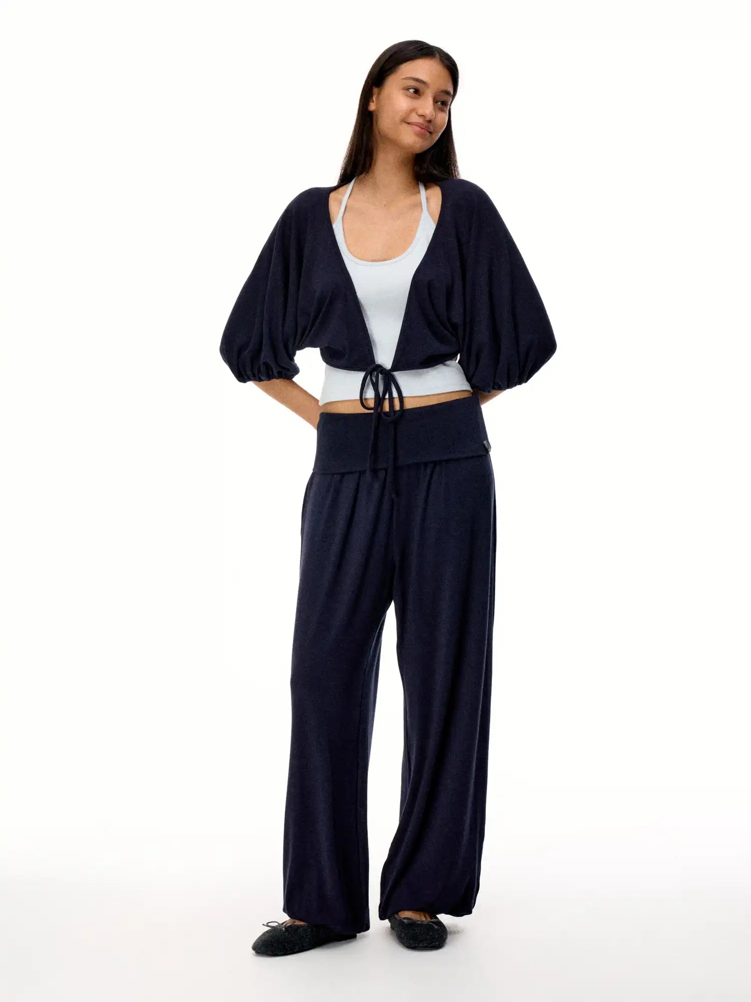 FirstFloor Stylish Ballet Pilates Fold over Bubble Baggy Trousers | Canton Collective