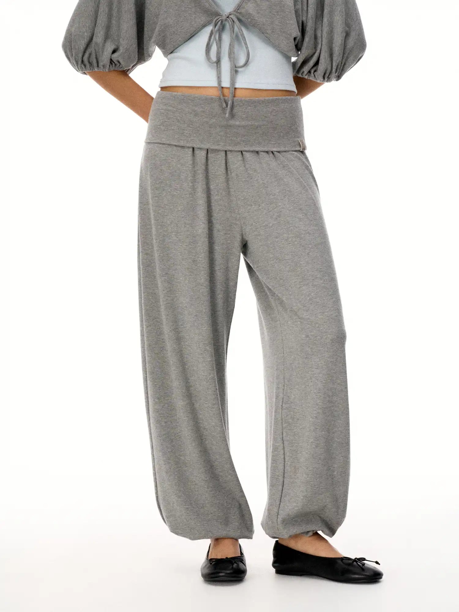 FirstFloor Stylish Ballet Pilates Fold over Bubble Baggy Trousers | Canton Collective