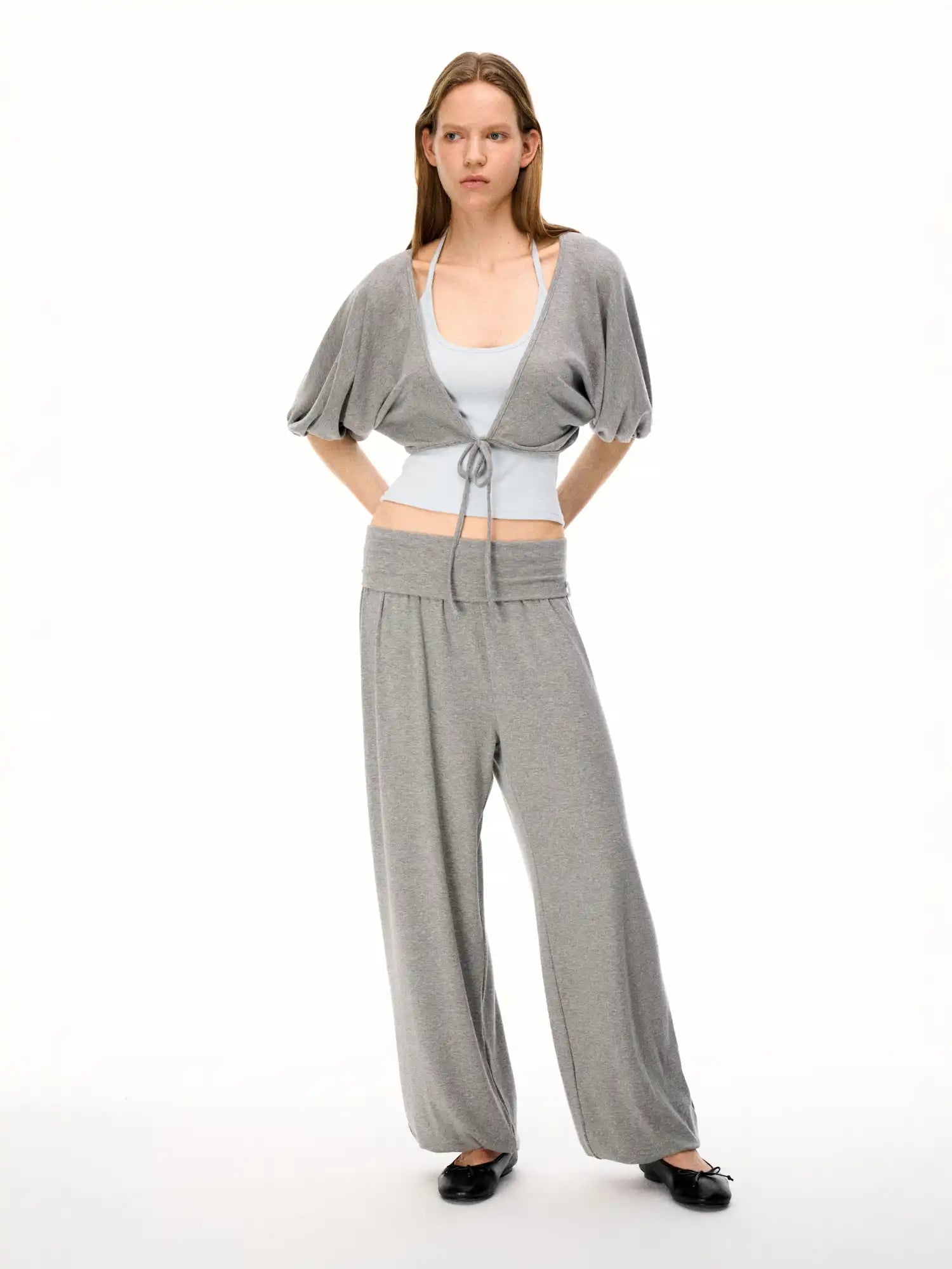 FirstFloor Stylish Ballet Pilates Fold over Bubble Baggy Trousers | Canton Collective