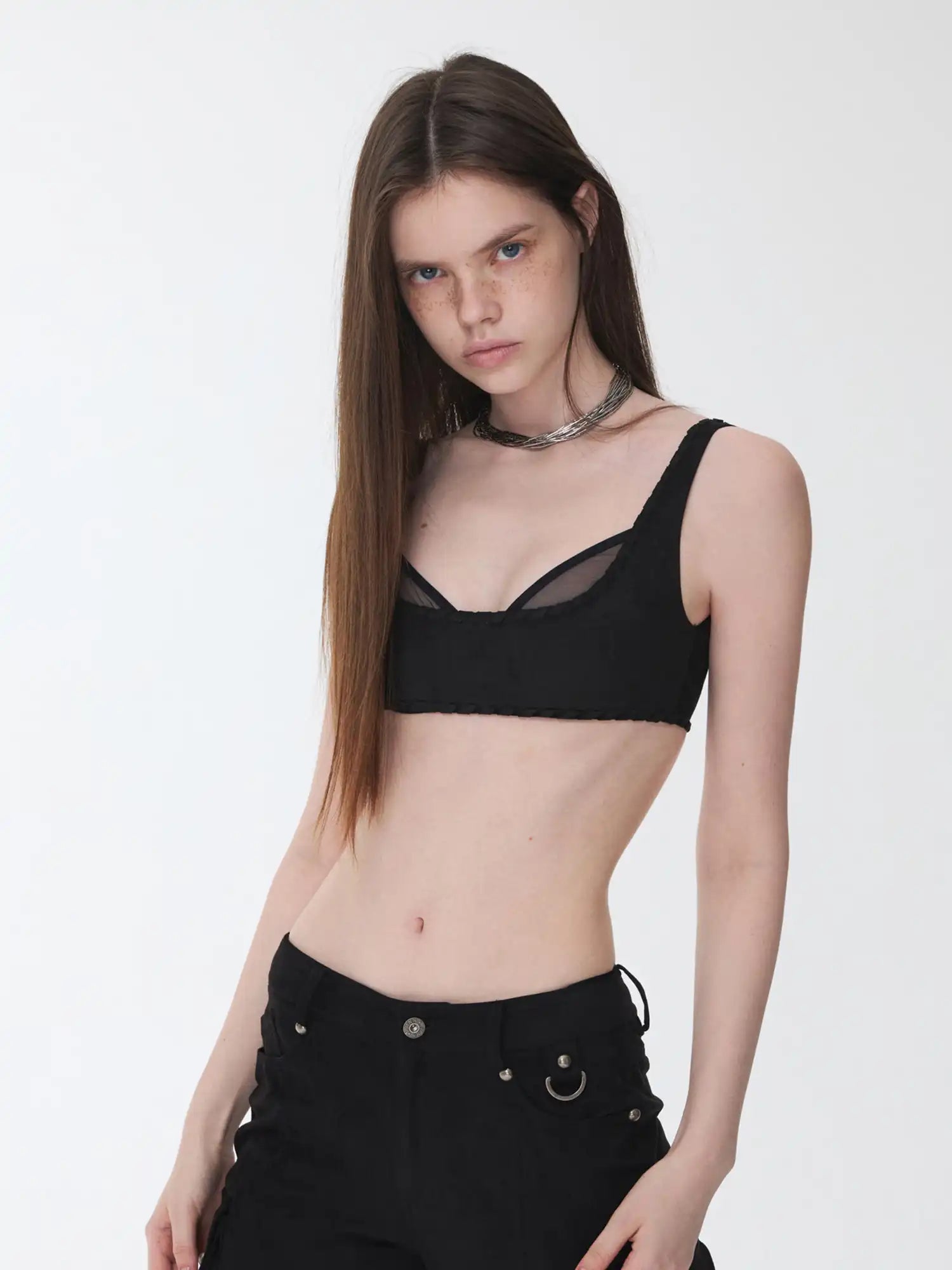 1Jinn Studio Suede Mesh Lace-Up Bustier | Canton Collective