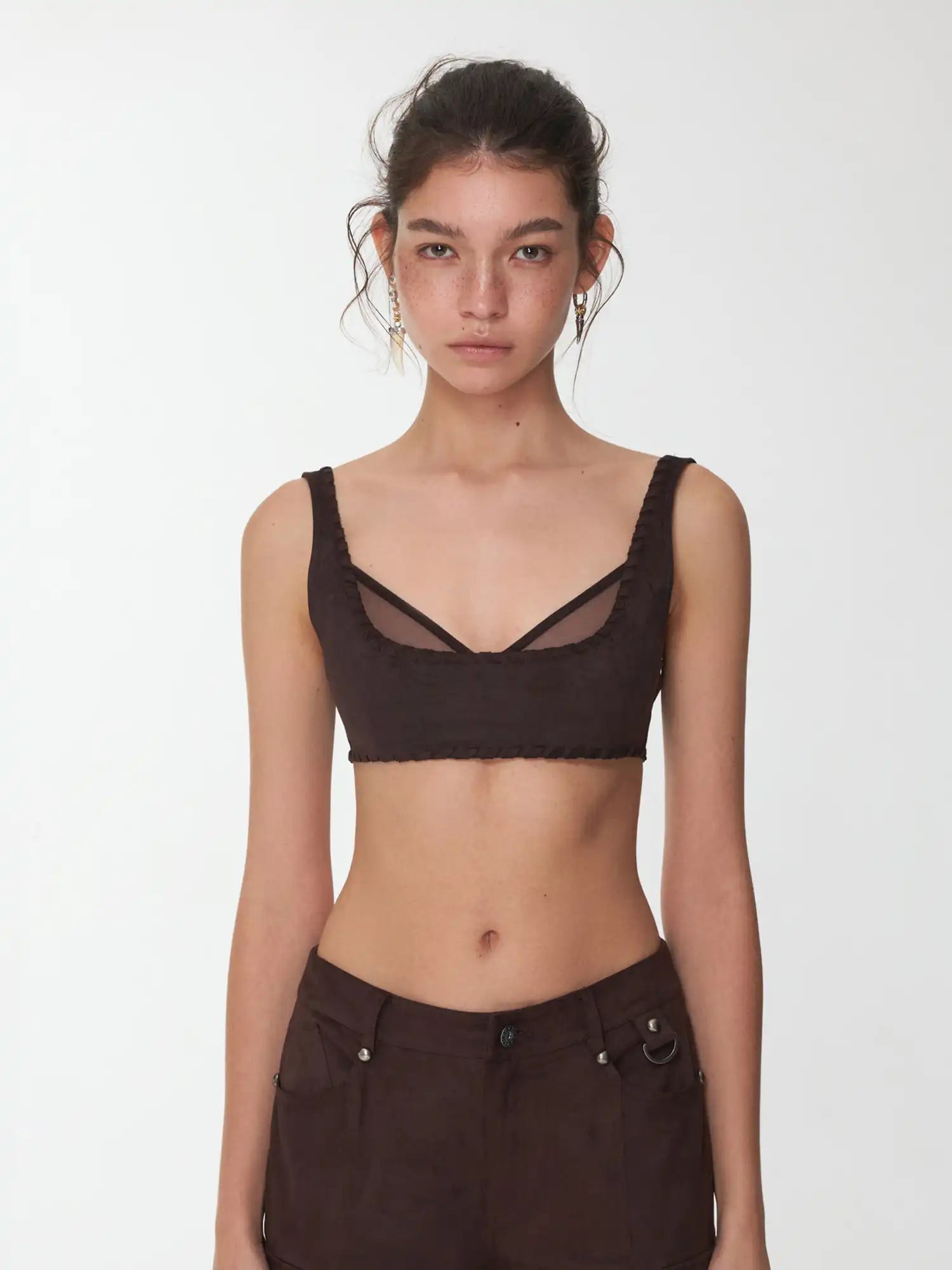 1Jinn Studio Suede Mesh Lace-Up Bustier | Canton Collective