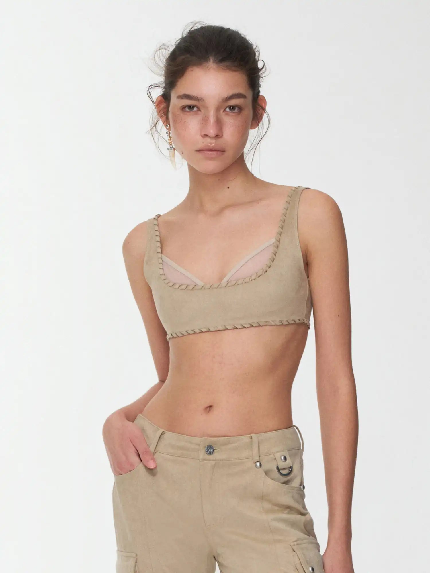 1Jinn Studio Suede Mesh Lace-Up Bustier | Canton Collective