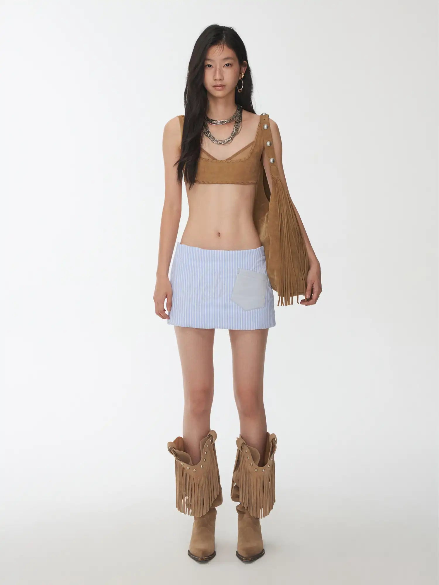 1Jinn Studio Suede Mesh Lace-Up Bustier | Canton Collective