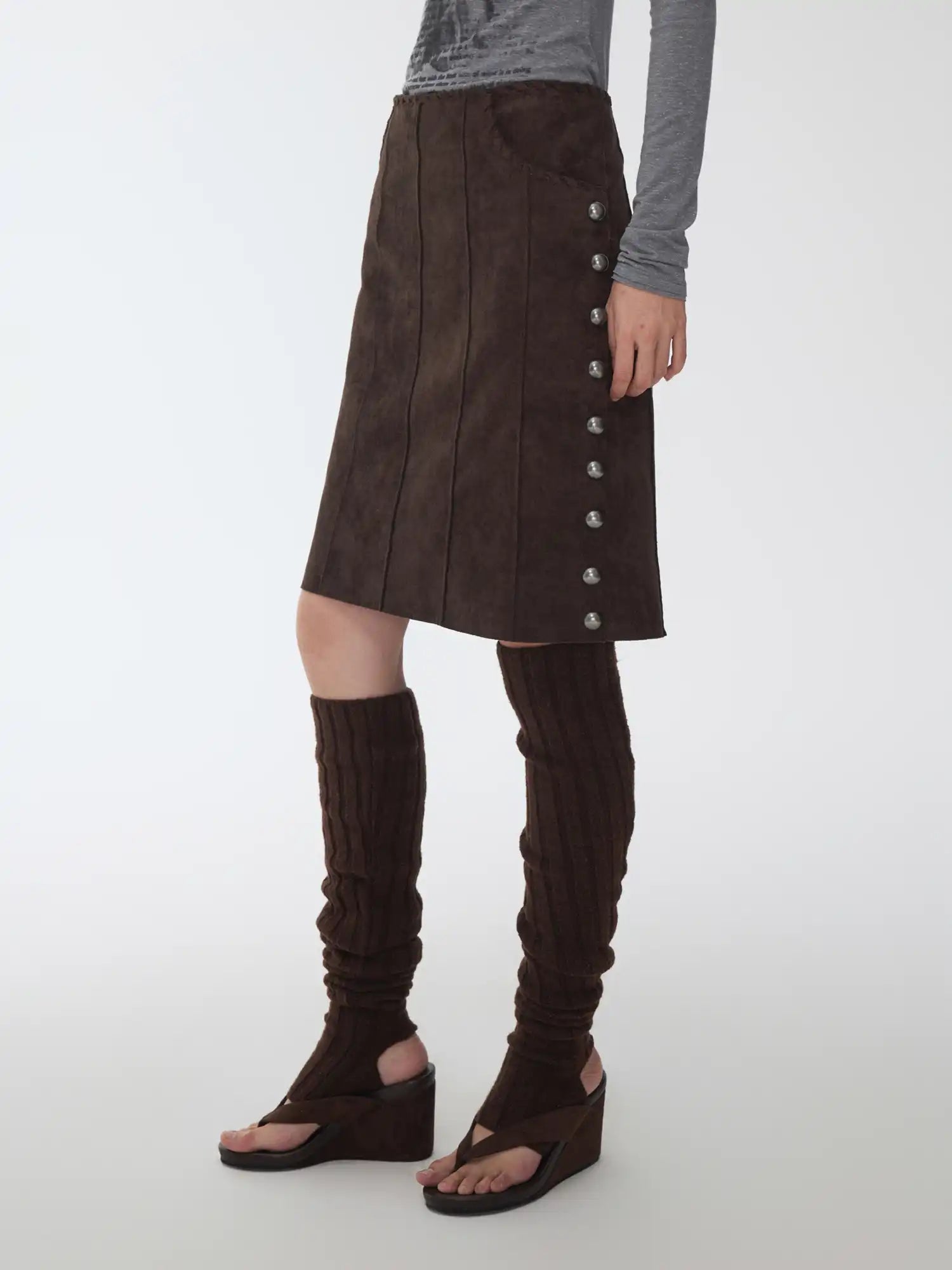 1Jinn Studio Suede Studded High-Waisted Midi Skirt | Canton Collective
