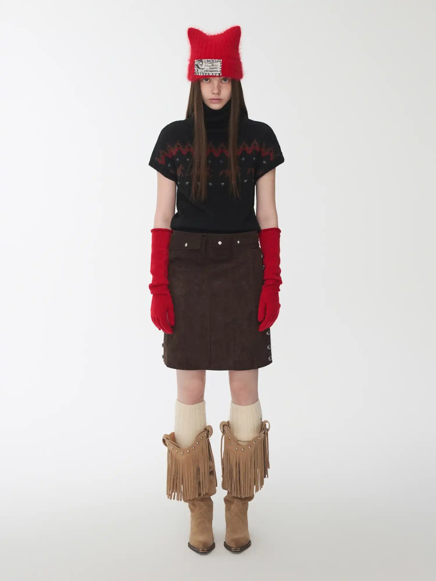 1Jinn Studio Suede Studded High-Waisted Midi Skirt | Canton Collective