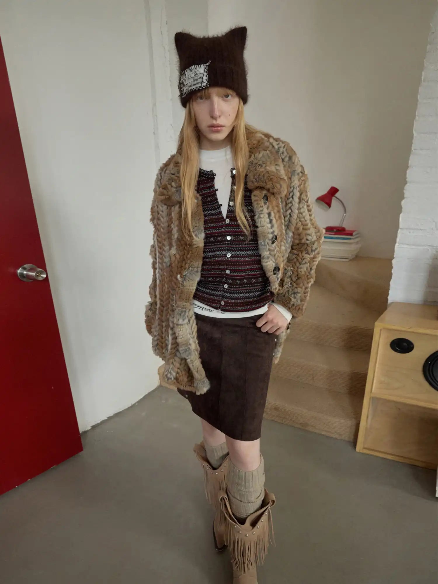 1Jinn Studio Suede Studded High-Waisted Midi Skirt | Canton Collective