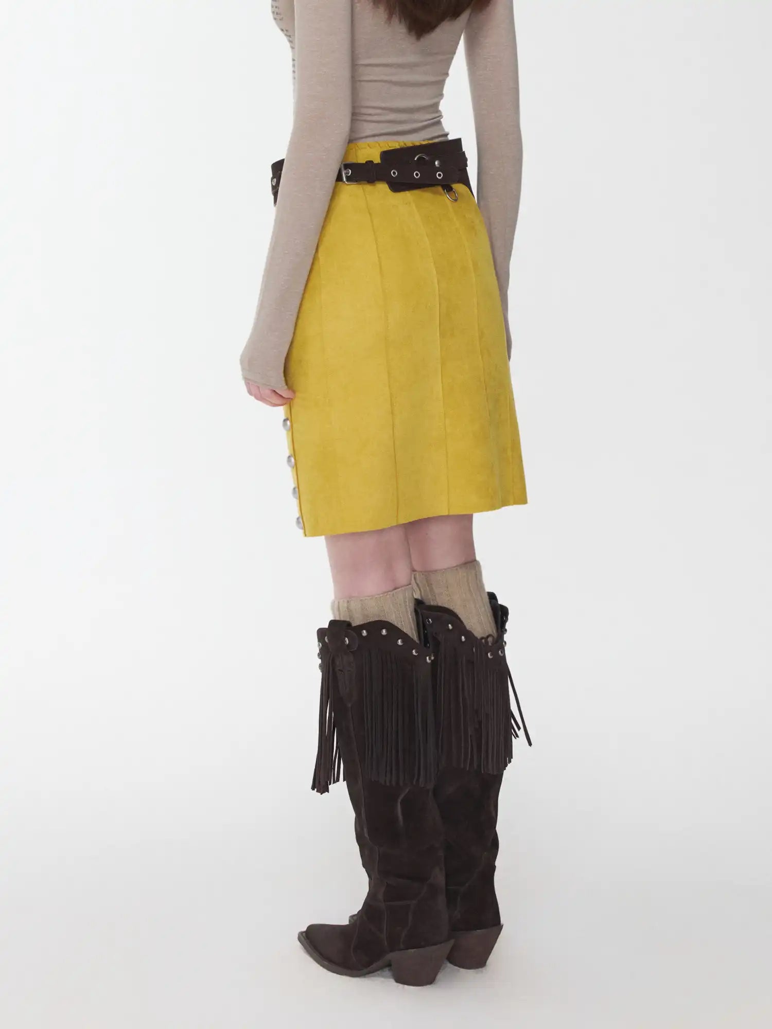 1Jinn Studio Suede Studded High-Waisted Midi Skirt | Canton Collective