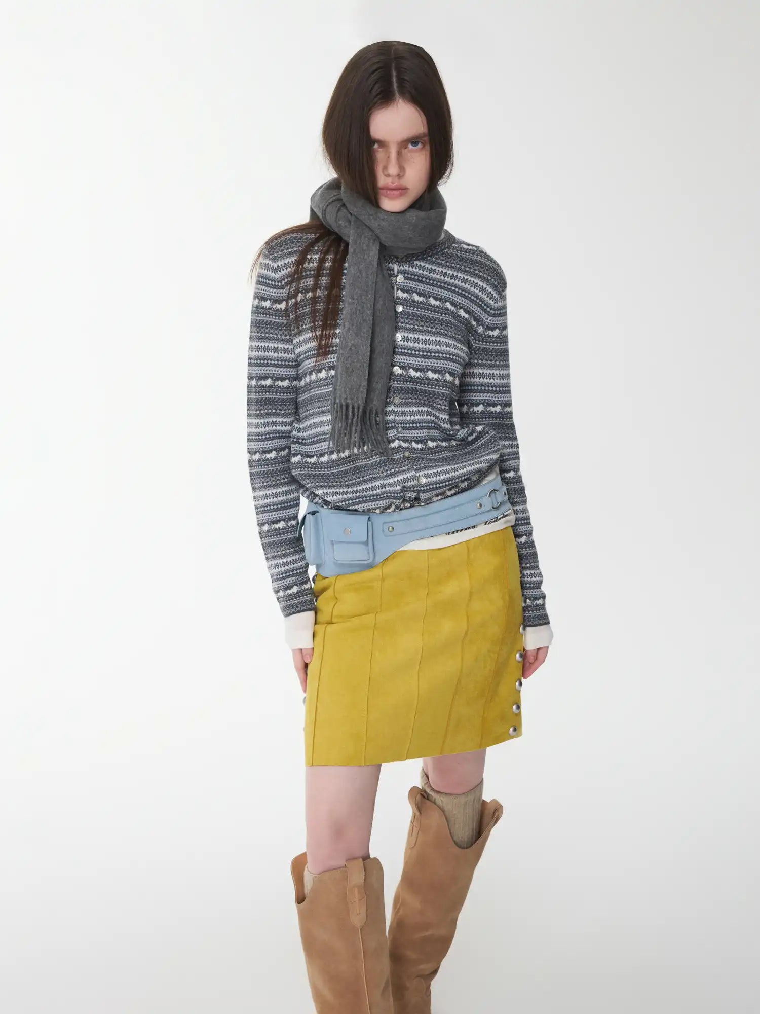 1Jinn Studio Suede Studded High-Waisted Midi Skirt | Canton Collective