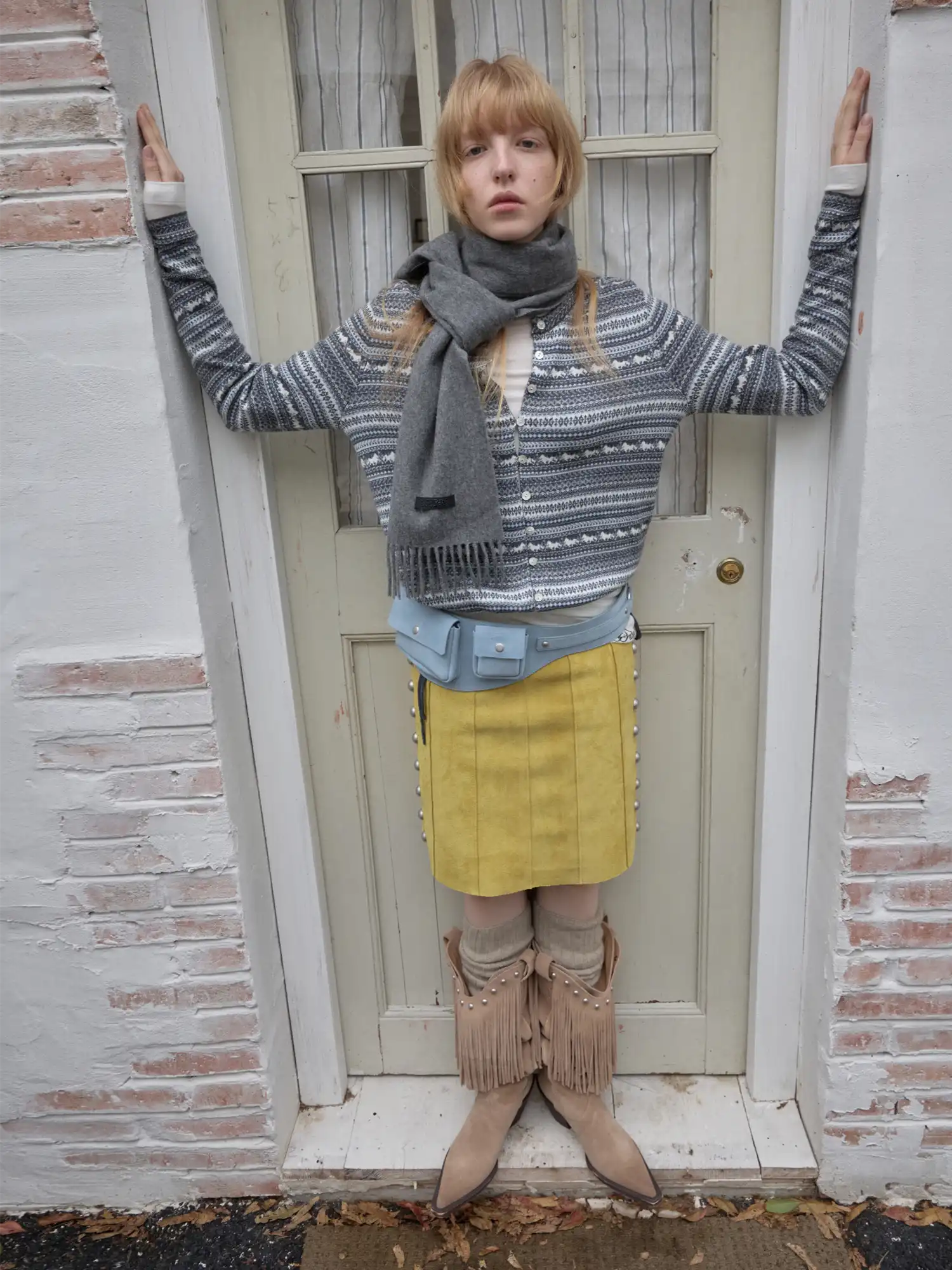 1Jinn Studio Suede Studded High-Waisted Midi Skirt | Canton Collective