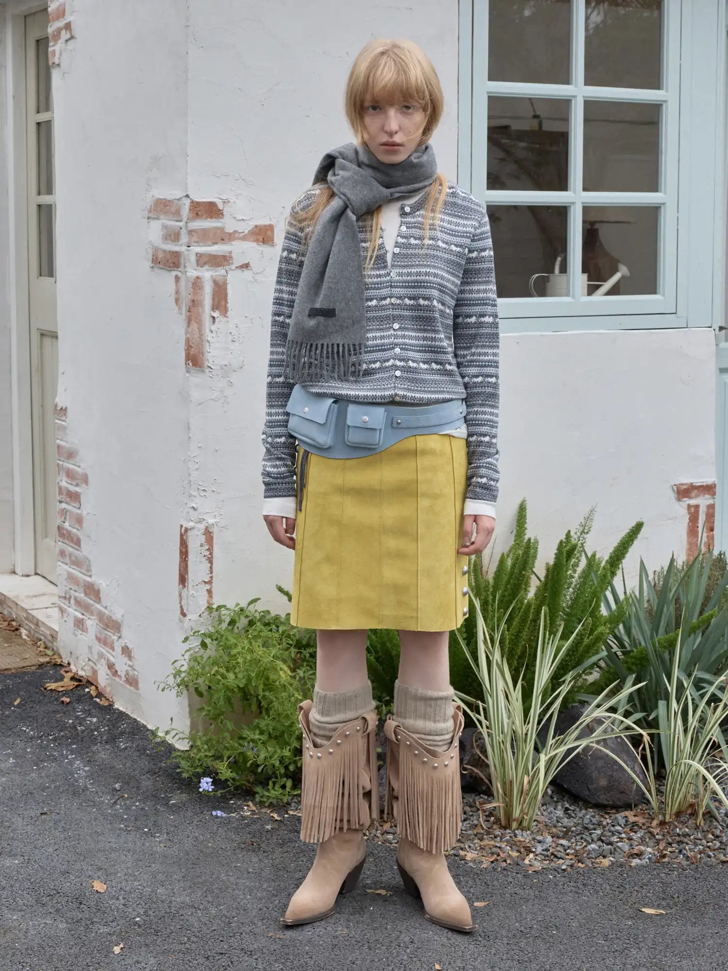 1Jinn Studio Suede Studded High-Waisted Midi Skirt | Canton Collective