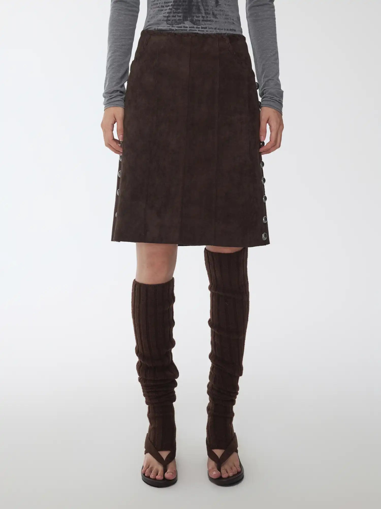 1Jinn Studio Suede Studded High-Waisted Midi Skirt | Canton Collective