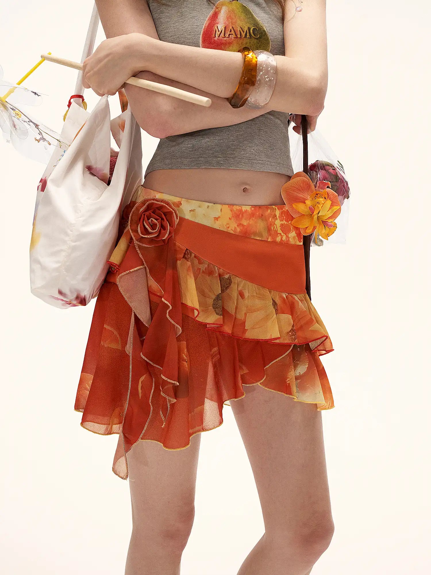 MAMC Sunset Tiered Chiffon Ruffled Mini Skirt | Canton Collective