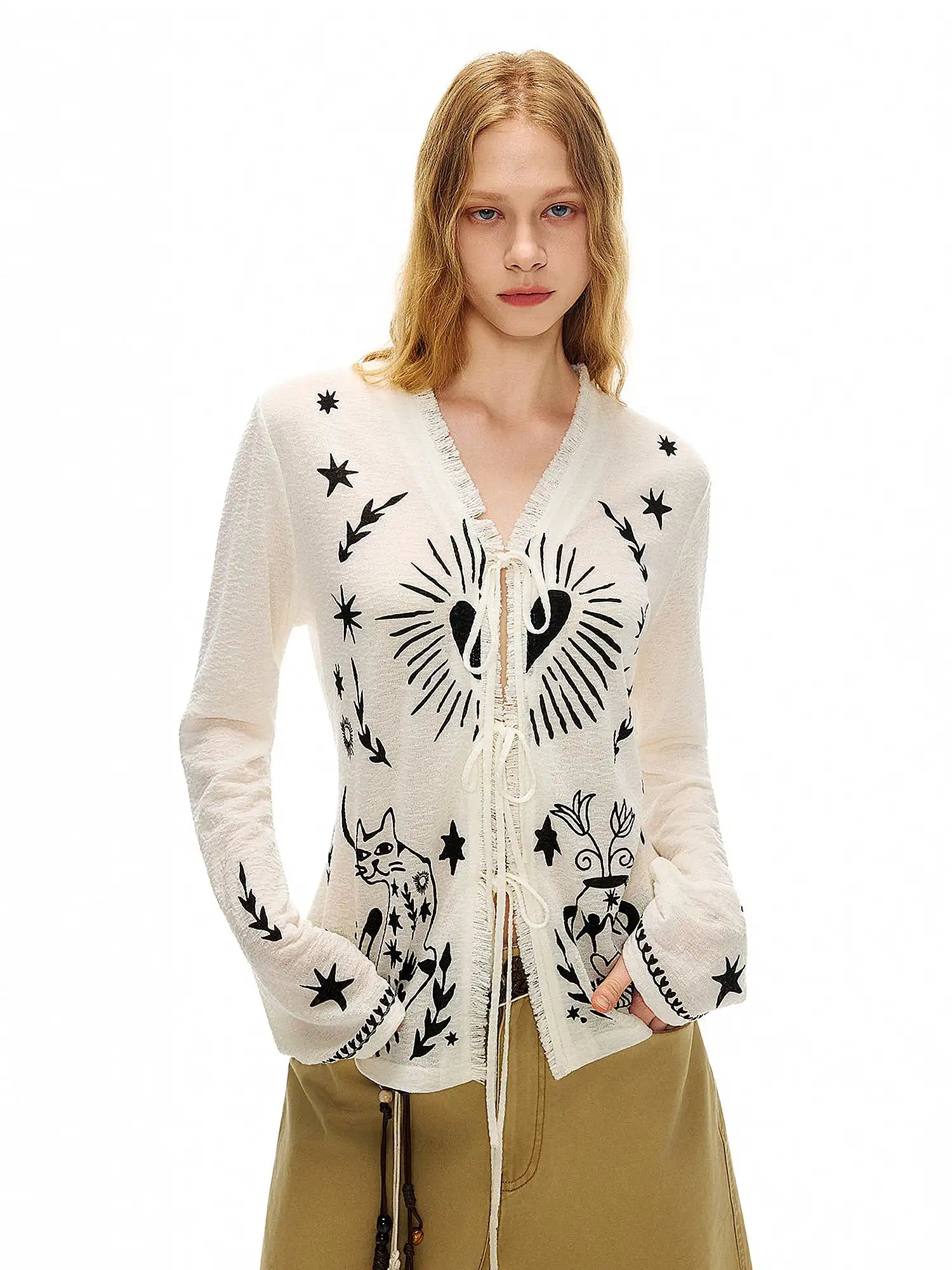 Outtheblue Tarot Cat Tie Front Cardigan | Canton Collective