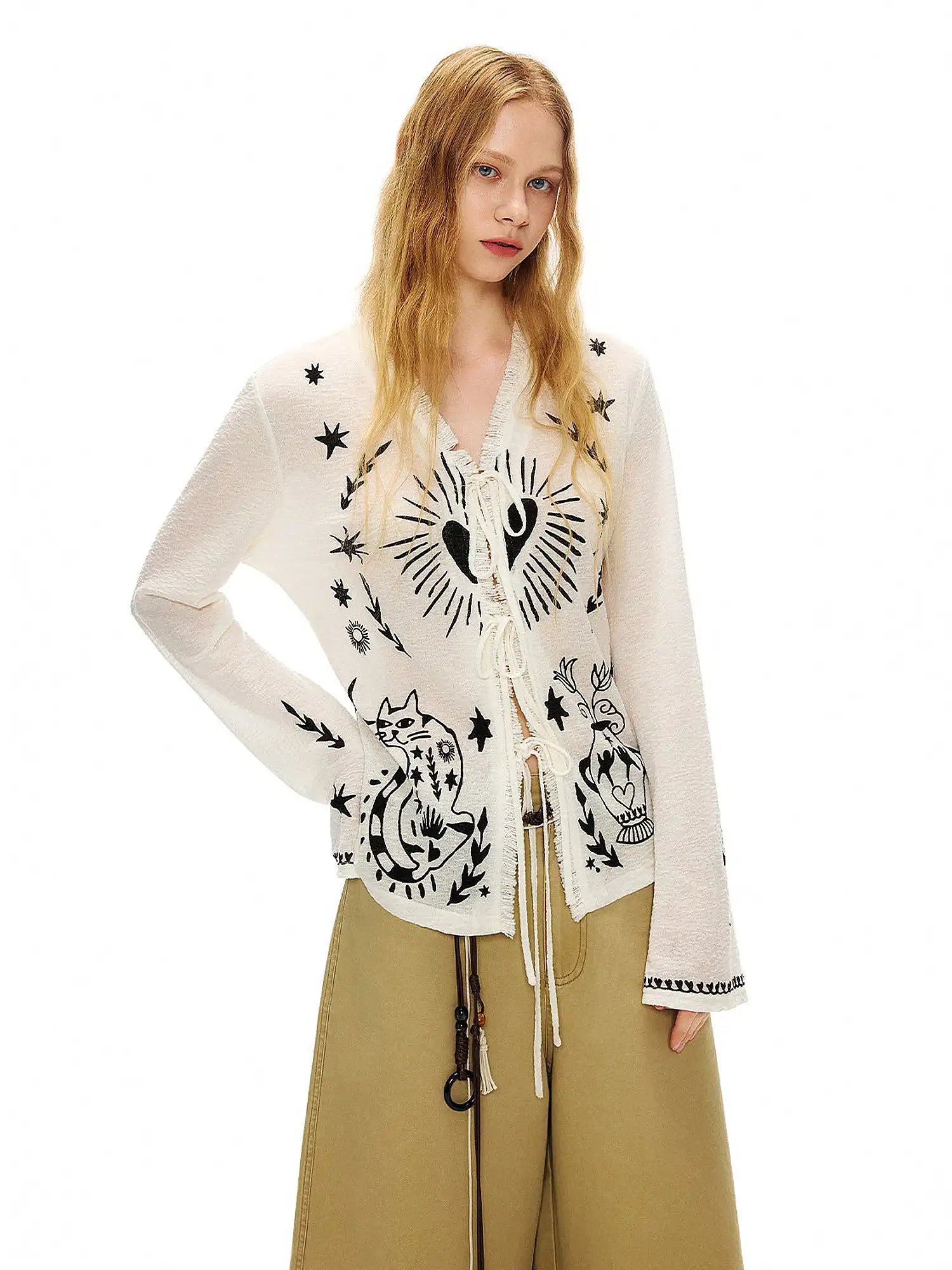 Outtheblue Tarot Cat Tie Front Cardigan | Canton Collective