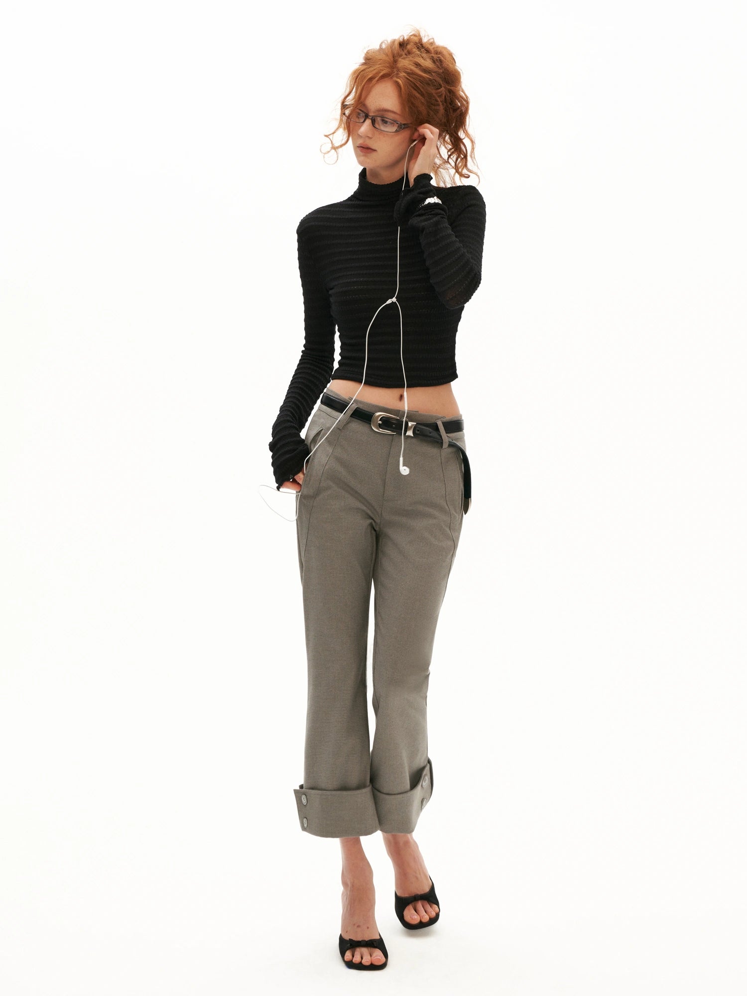 MAMC Textured Mock Neck Long Sleeve Crop Top | Canton Collective