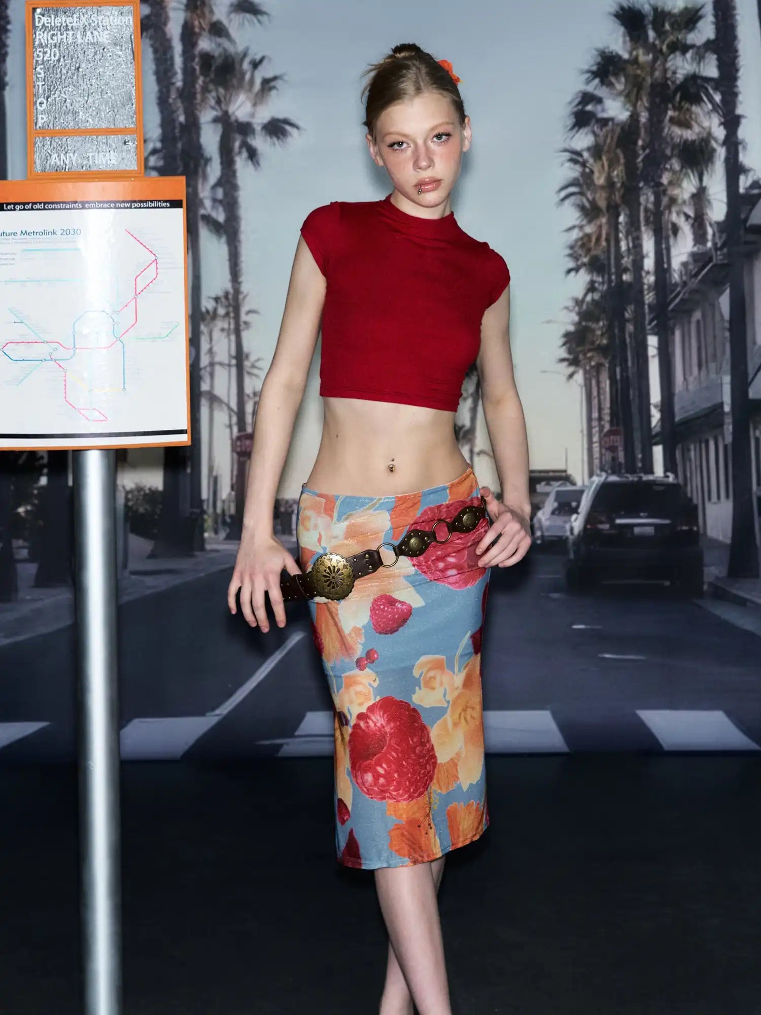 Deleteex Tropical Fruit Print Side Slit Midi Skirt | Canton Collective