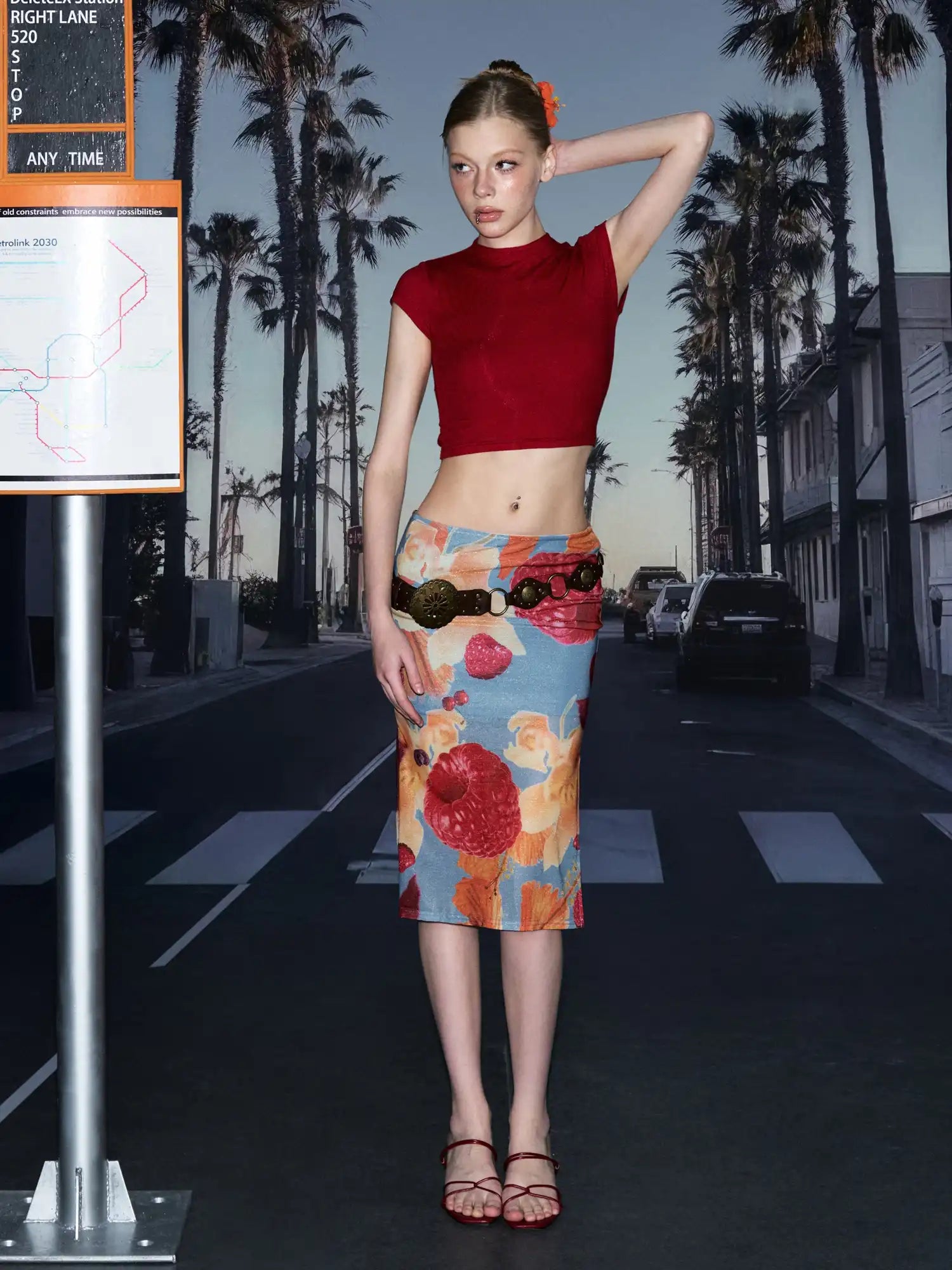 Deleteex Tropical Fruit Print Side Slit Midi Skirt | Canton Collective