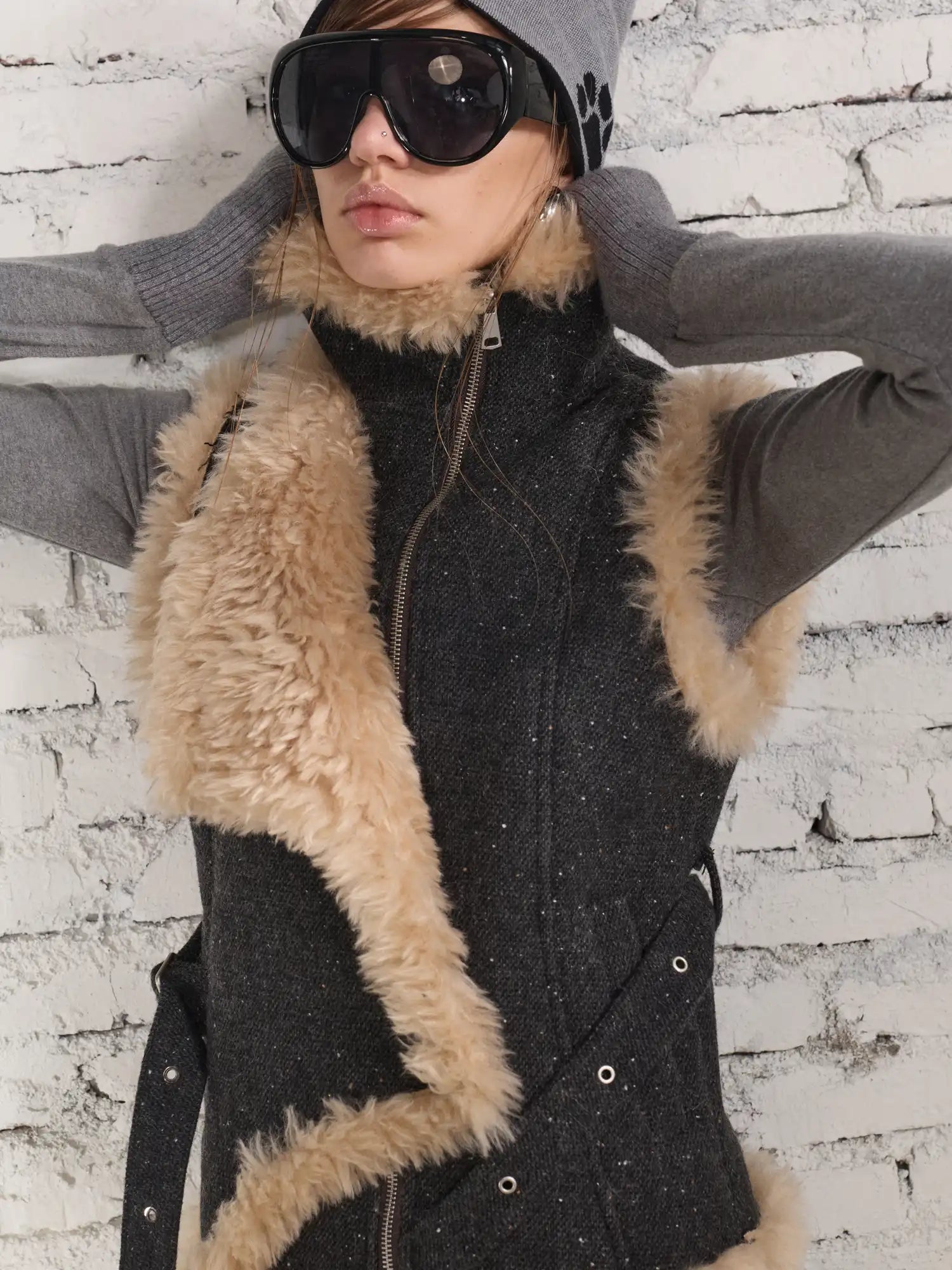 2th Desire Tweed Shearling Biker Vest | Canton Collective