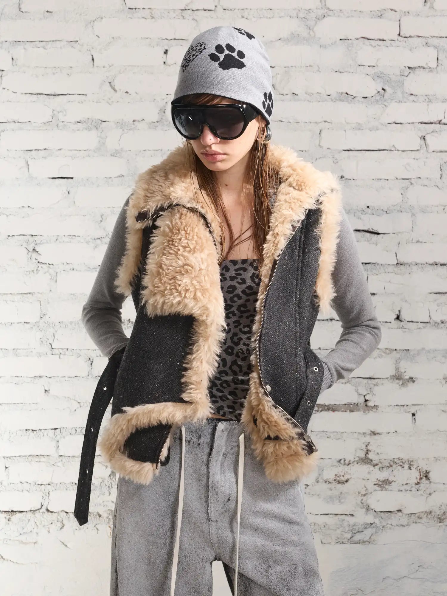 2th Desire Tweed Shearling Biker Vest | Canton Collective
