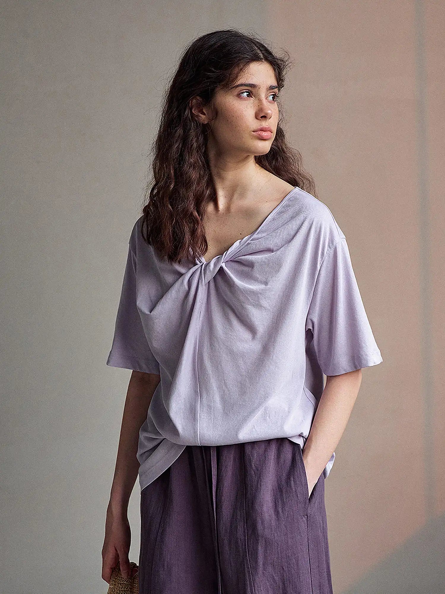 CantonCollective Design Twist Front Cotton Blend Knit Top | Canton Collective