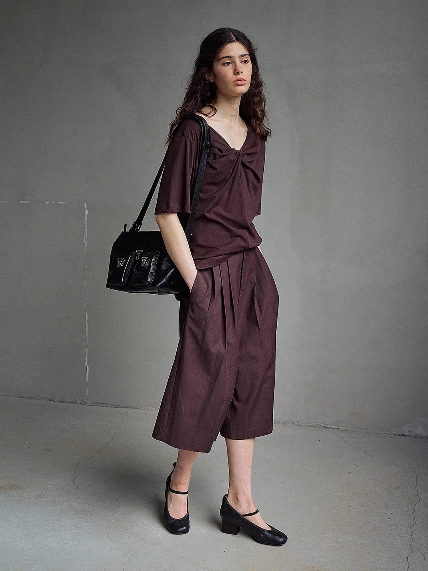 CantonCollective Design Twist Front Cotton Blend Knit Top | Canton Collective