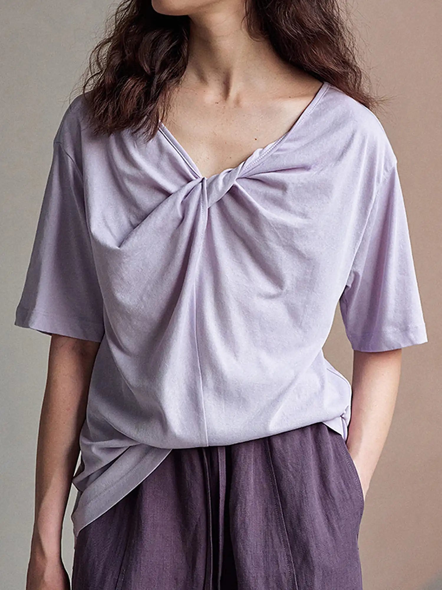 CantonCollective Design Twist Front Cotton Blend Knit Top | Canton Collective