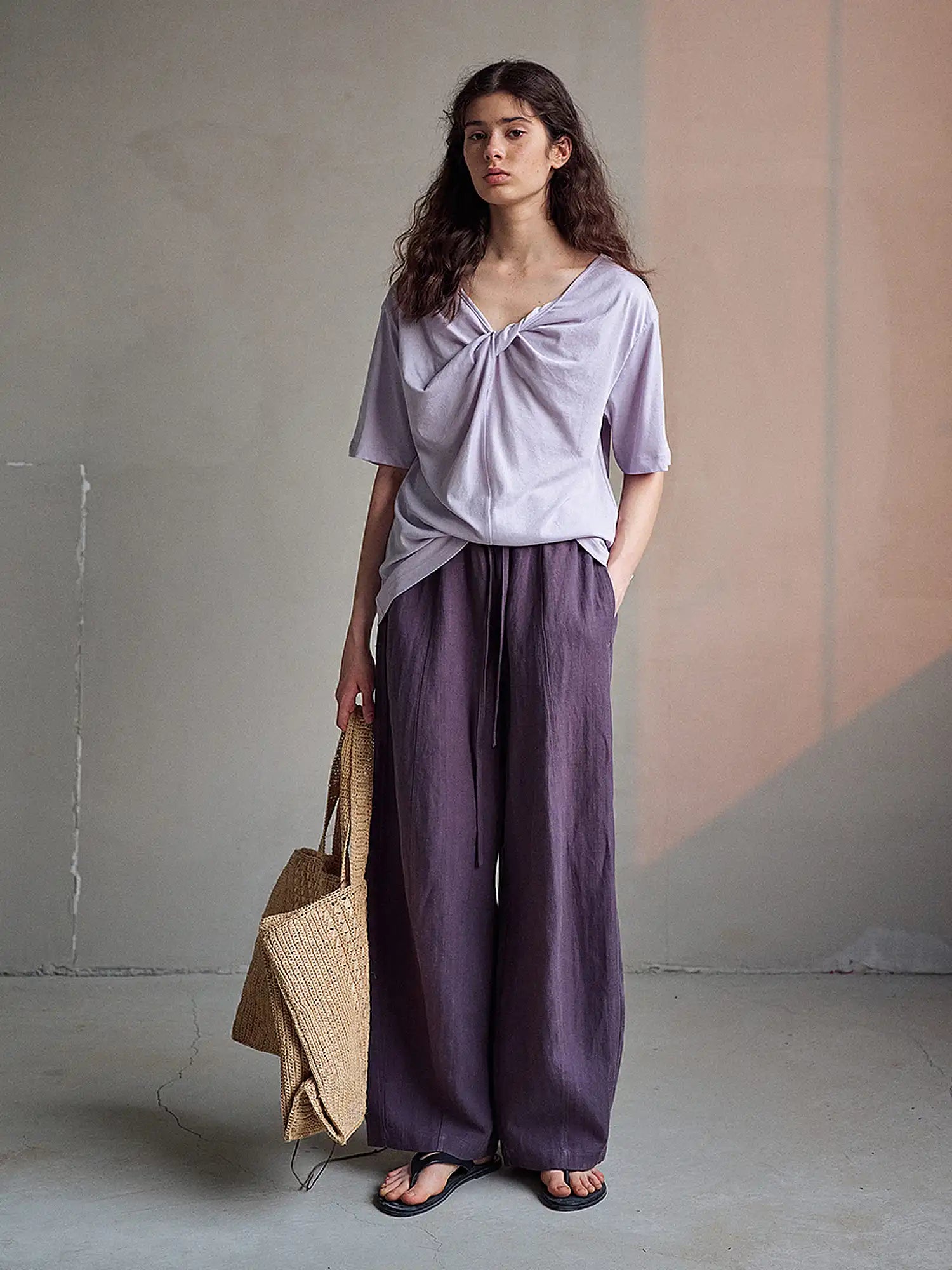 CantonCollective Design Twist Front Cotton Blend Knit Top | Canton Collective