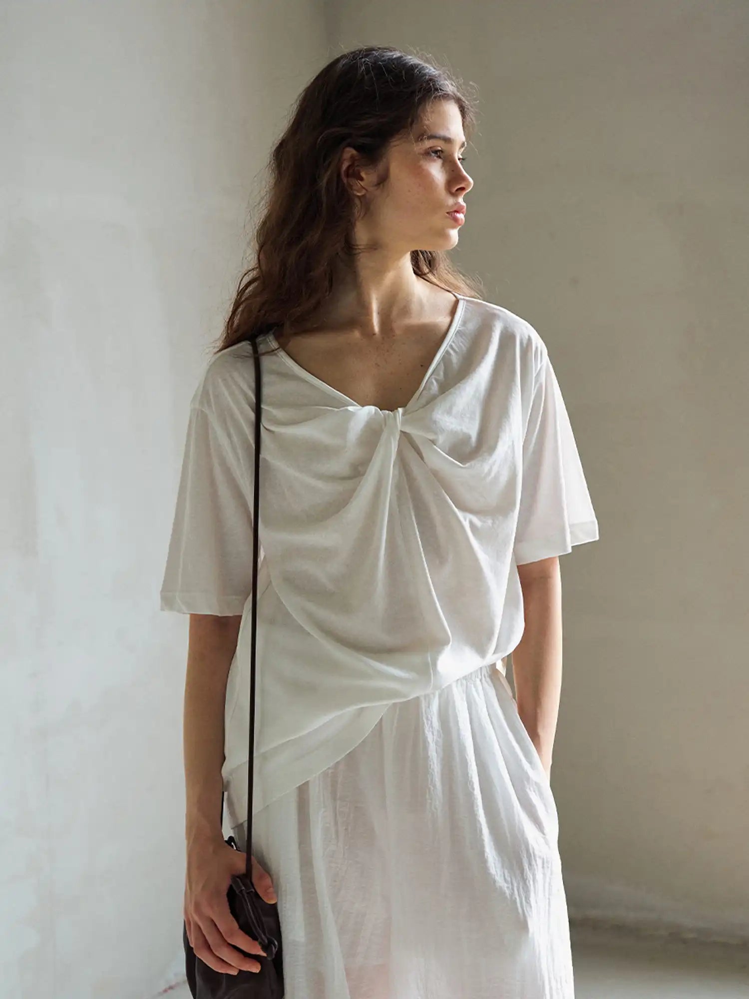 CantonCollective Design Twist Front Cotton Blend Knit Top | Canton Collective