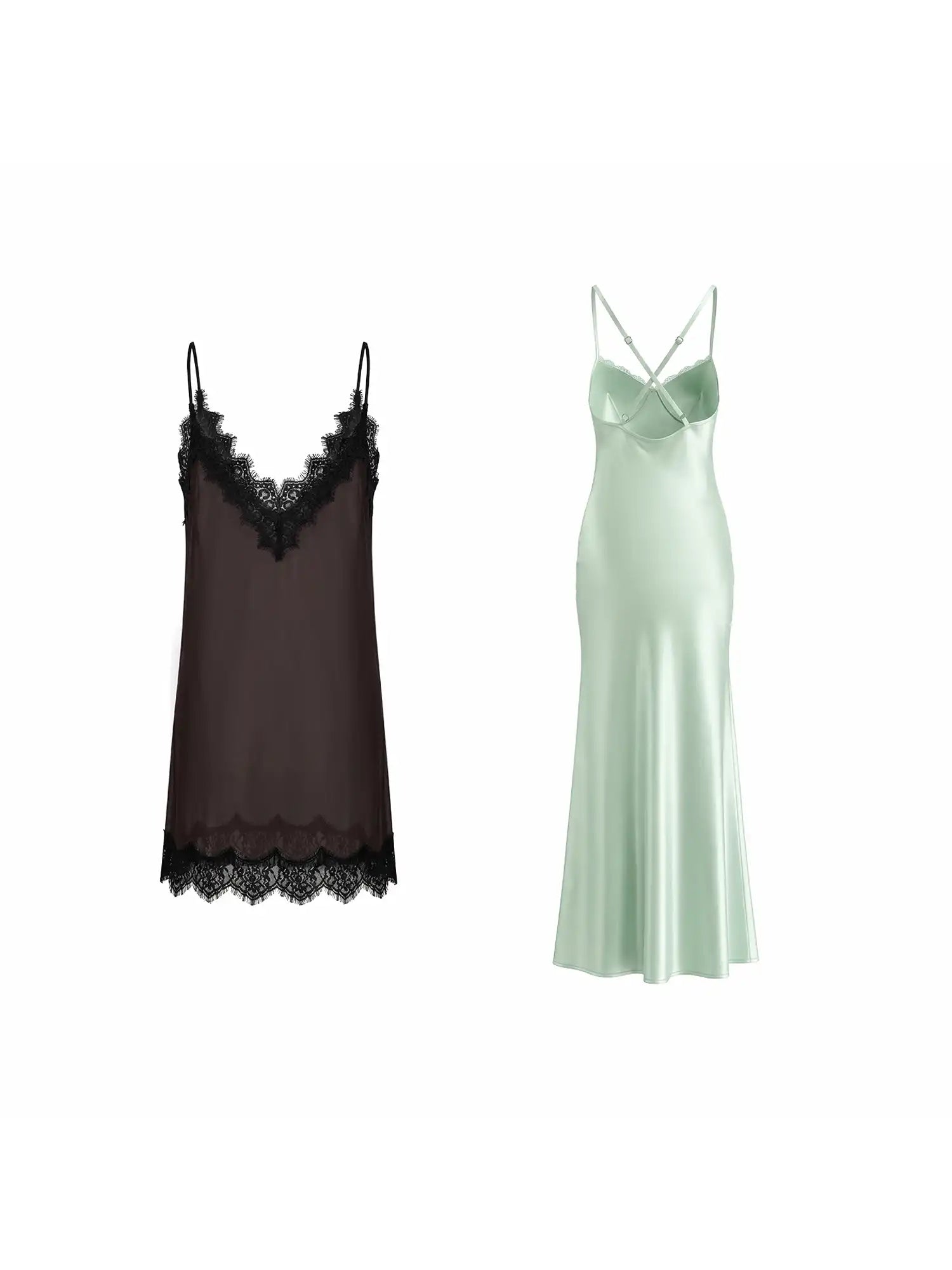 1Jinn Studio Two Piece Lace Trim Satin Midi Slip Dress | Canton Collective