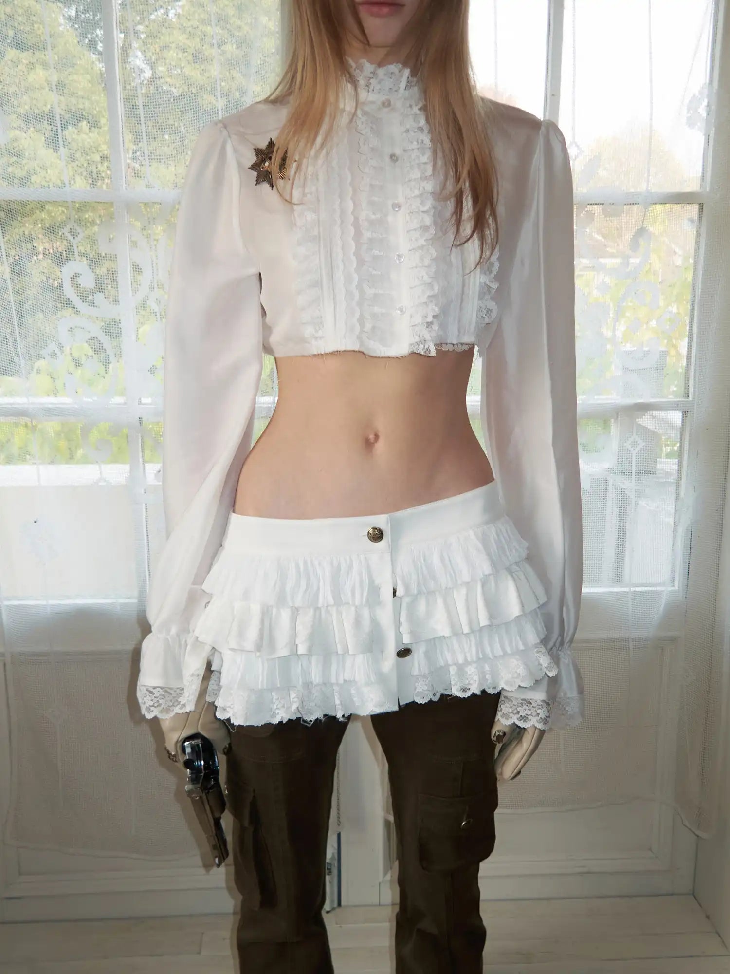 1Jinn Studio Ultra Crop Lace Ruffle Coquette Aesthetic Blouse | Canton Collective